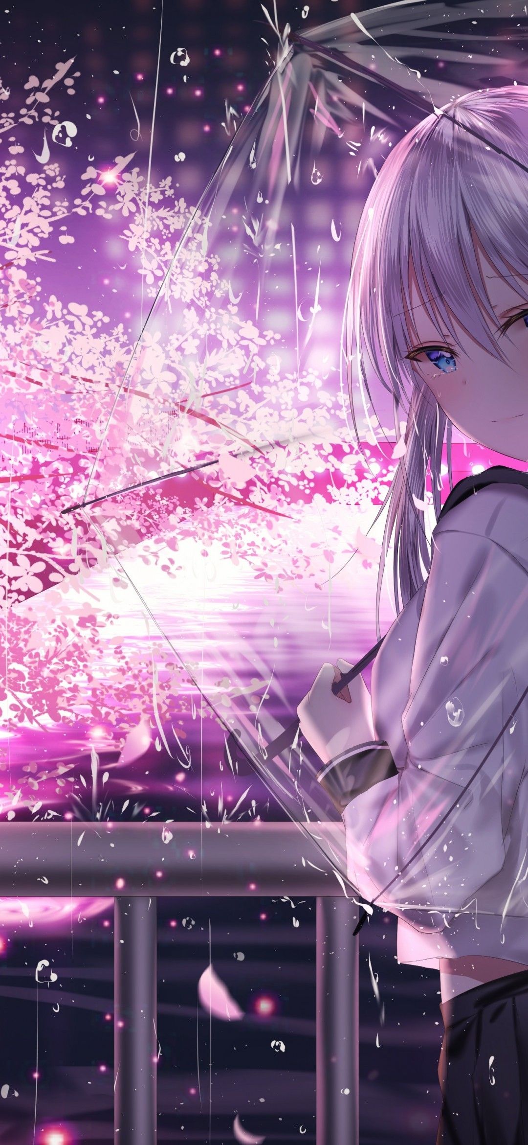 Download 1080x2340 Sakura Blossom, Anime Girl, Transparent