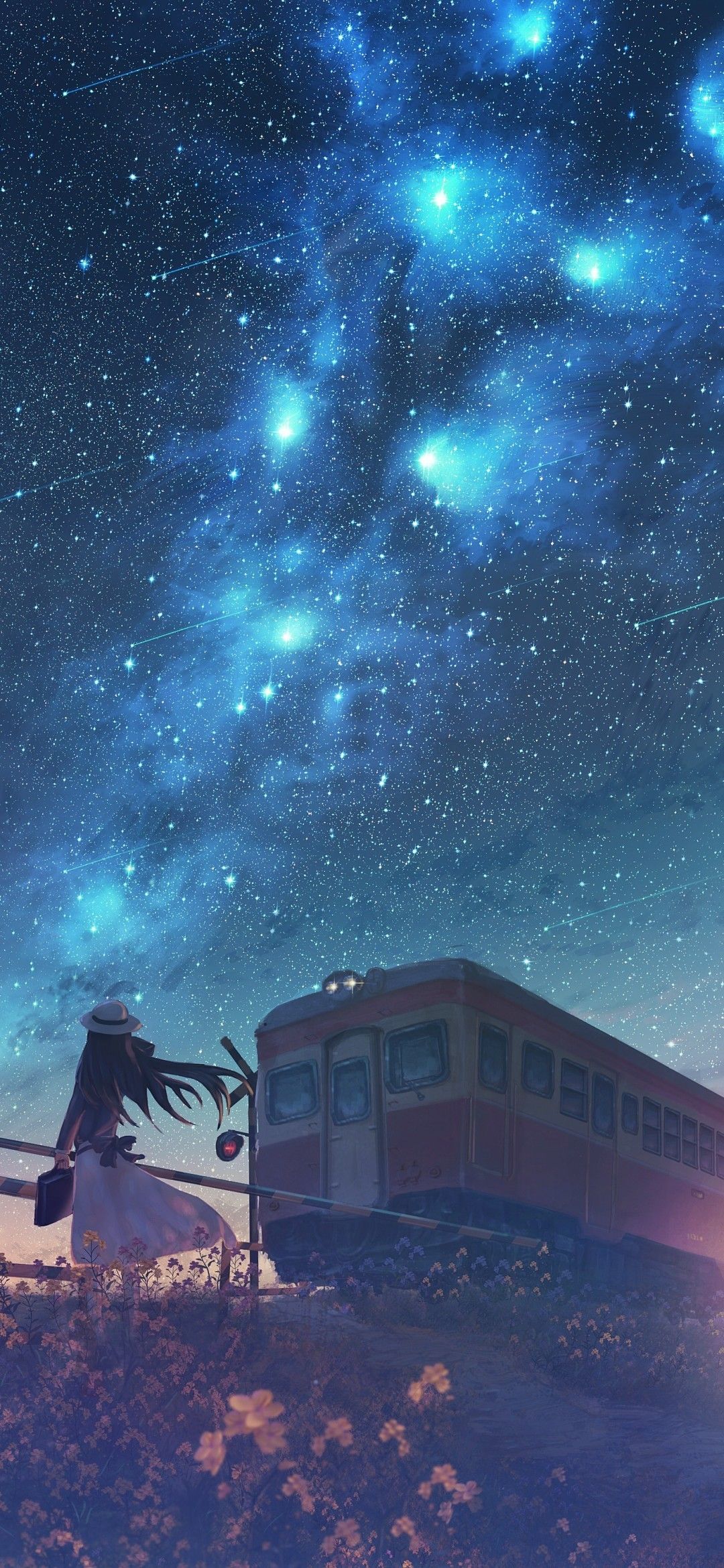 Download 1080x2340 Anime Starry Sky, Railroad Car, Mood, Anime