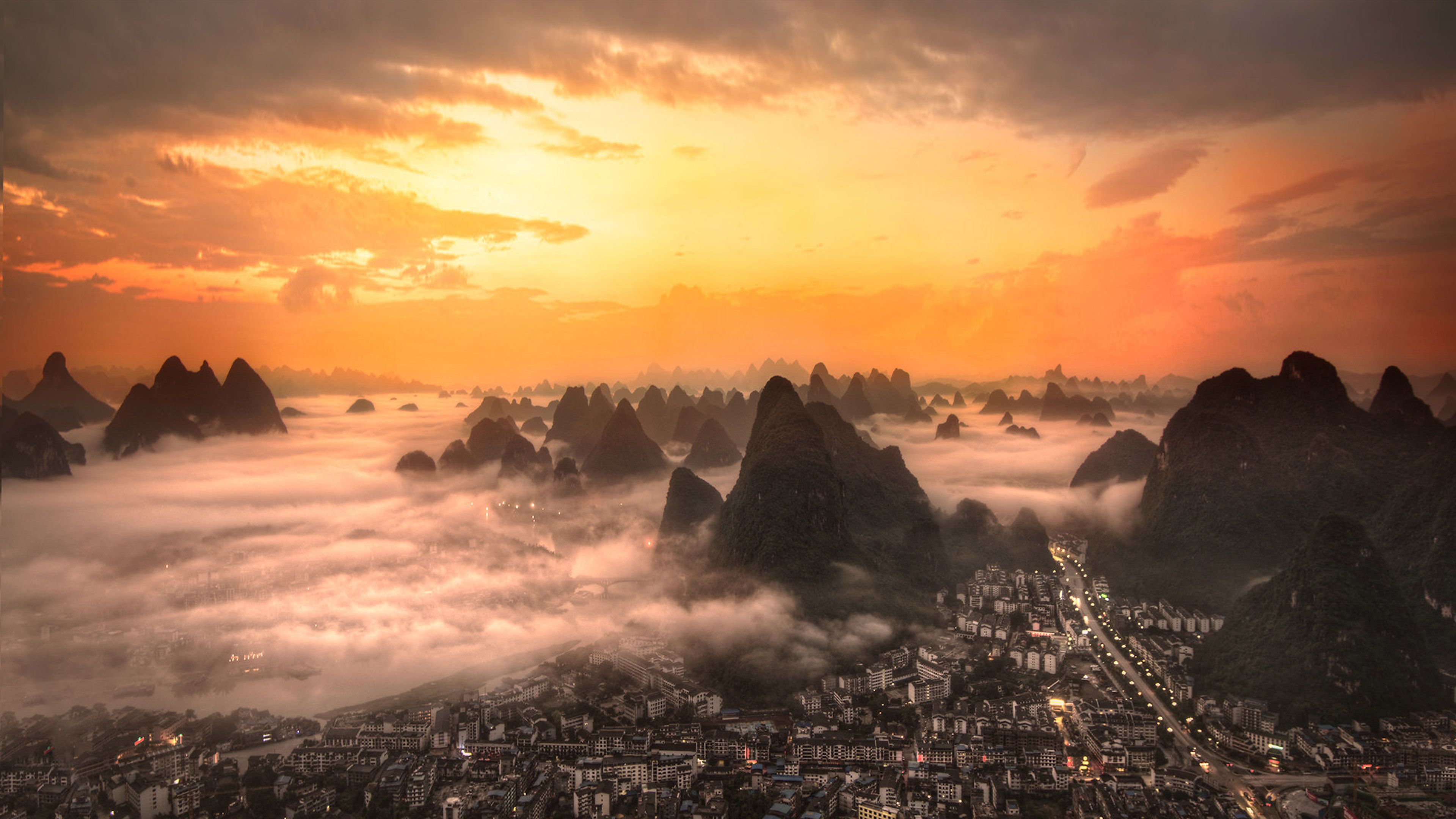 Grenoble France Sunset Coast Rocks Sea Clouds Orange Sky Landscape