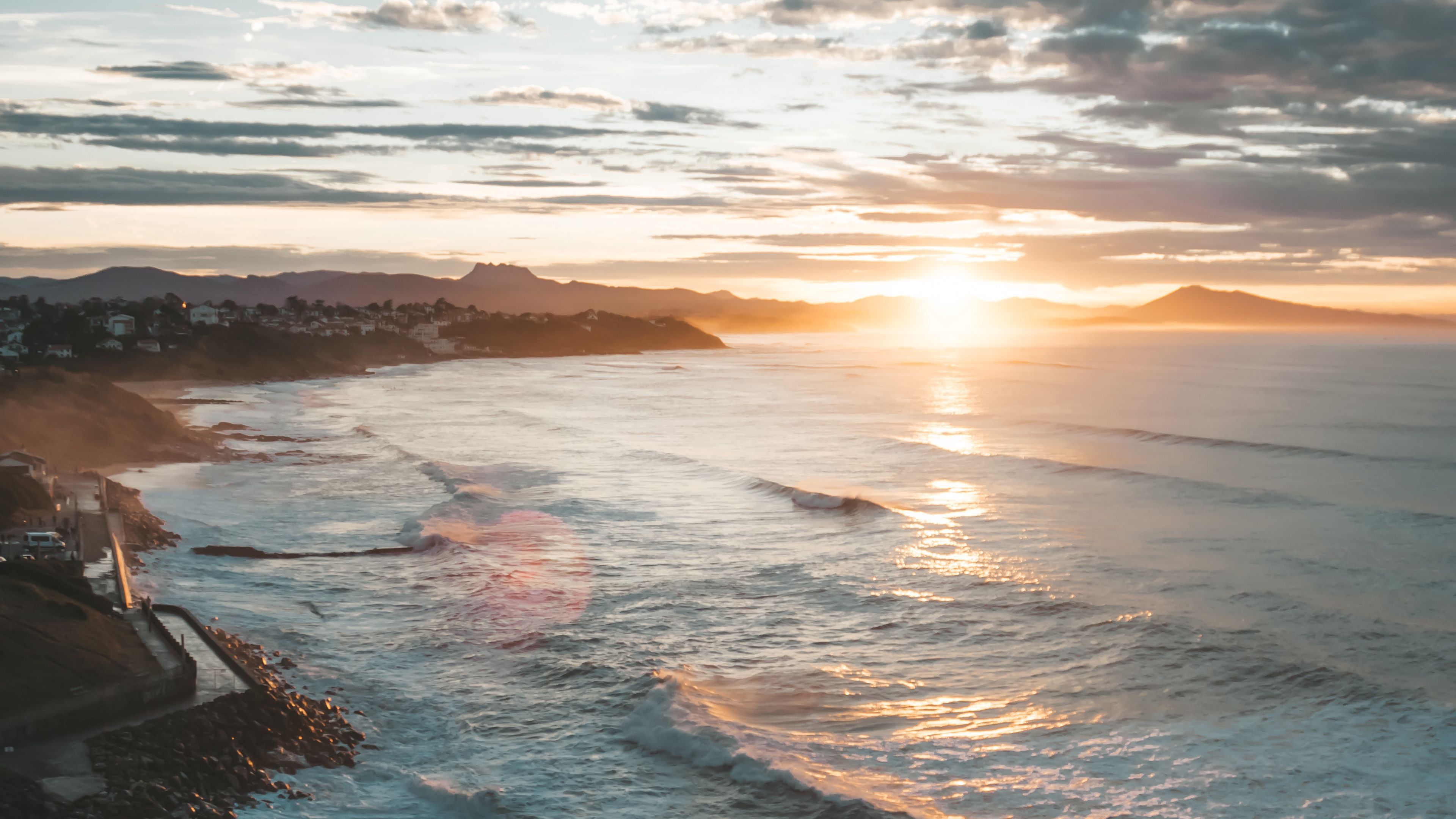 Download wallpaper 3840x2160 sunset, sea, beach, coast, landscape