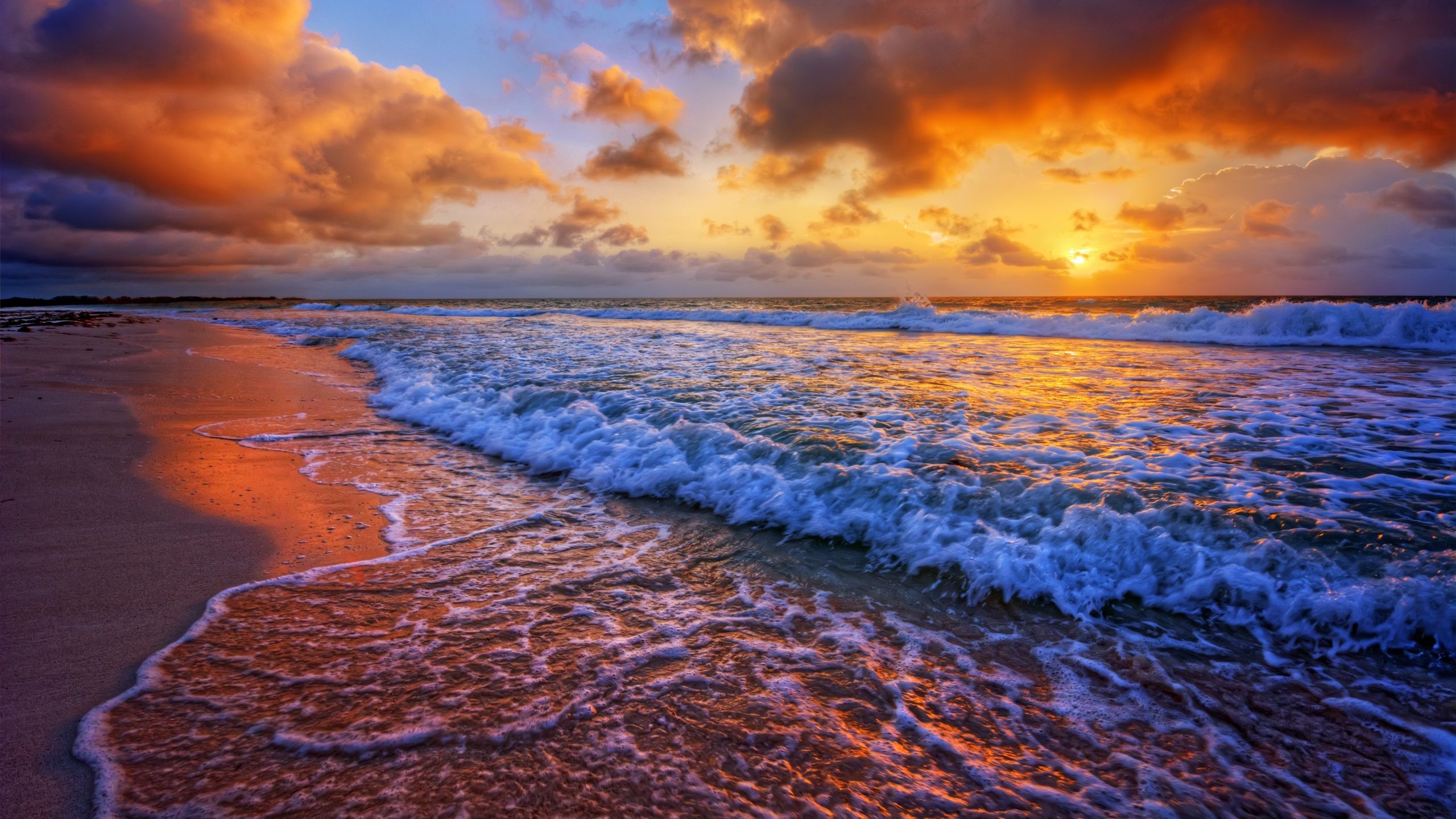 Sunset Ocean Waves Background