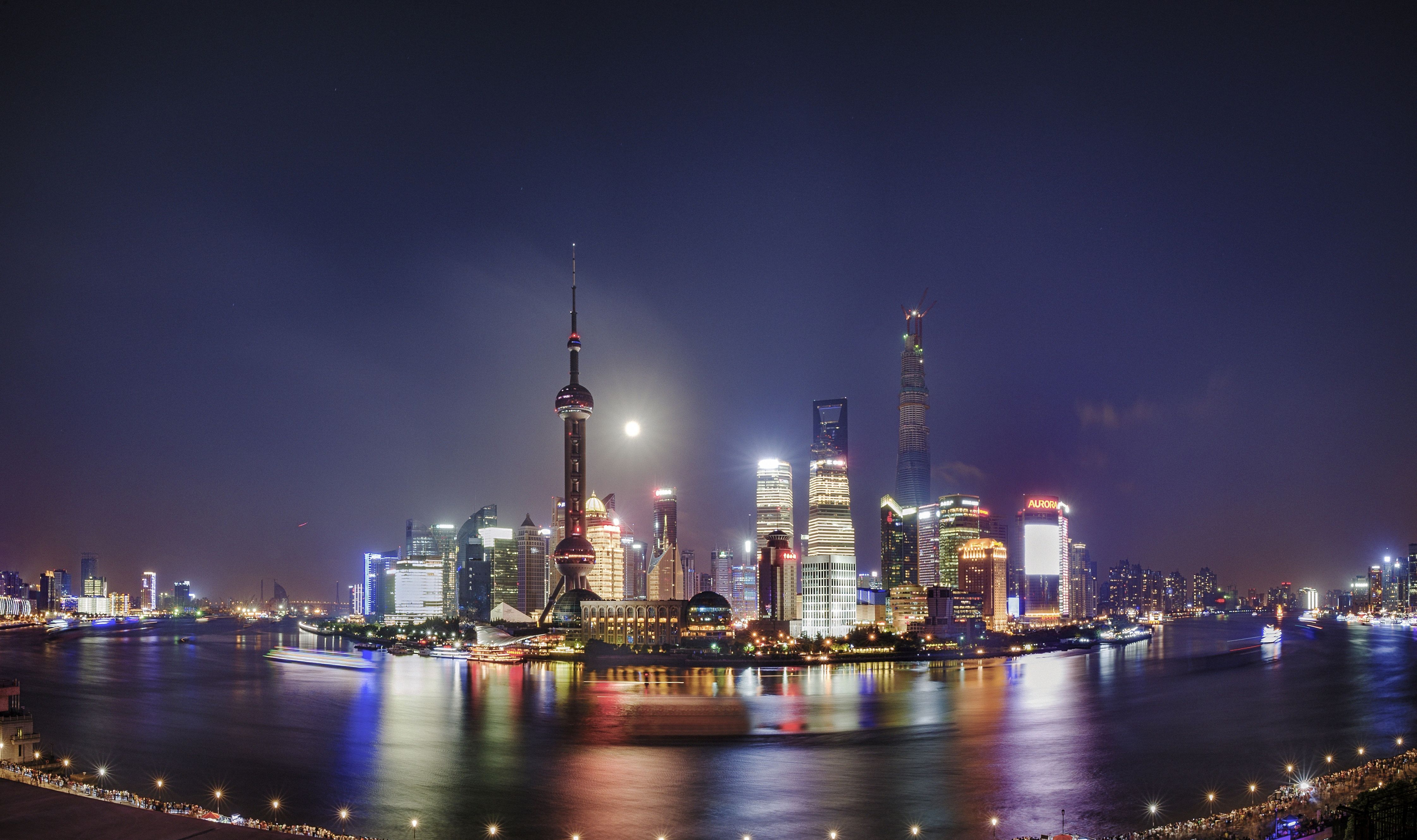 Shanghai Cities China Pudong Huangpu Night 4K Ultra HD Out Of This