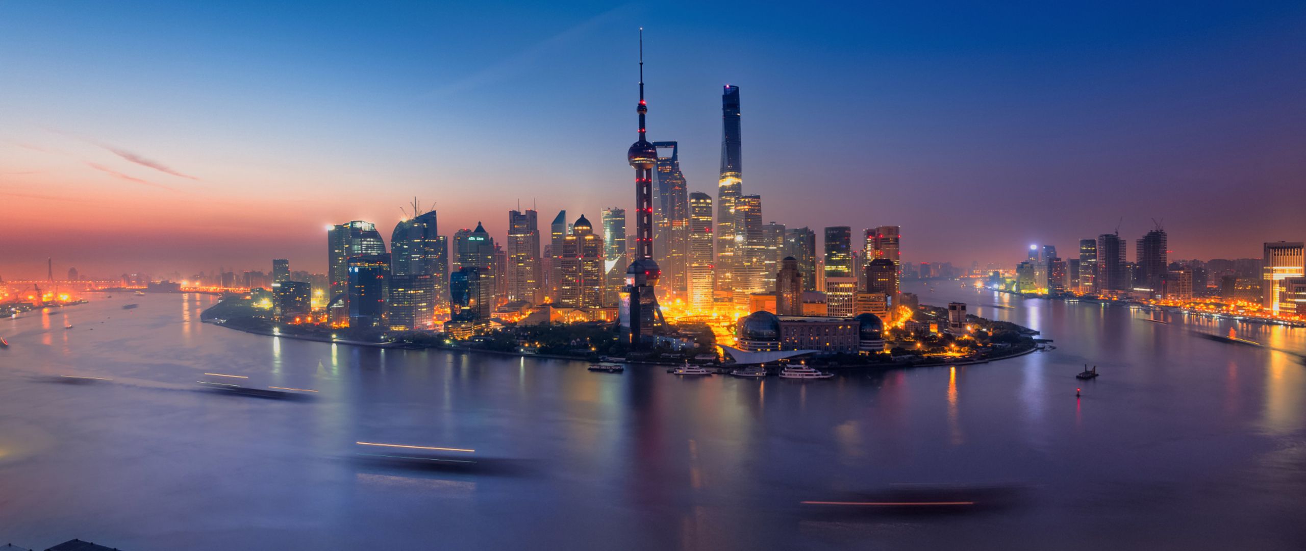 Shanghai China Buildings Light 2560x1080 Resolution HD