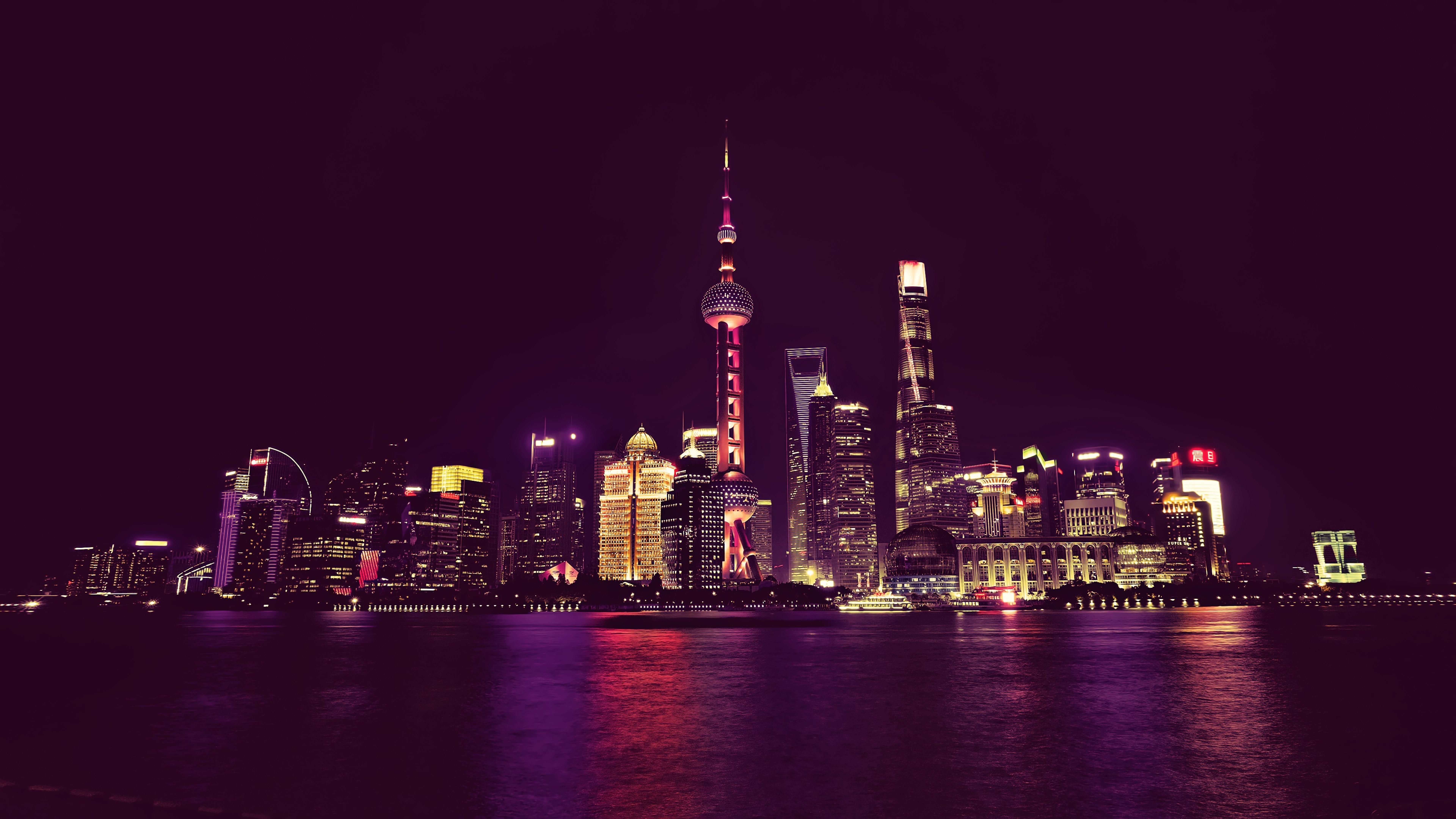 China Shanghai Neon City Lights 8K Wallpaper, HD City 4K
