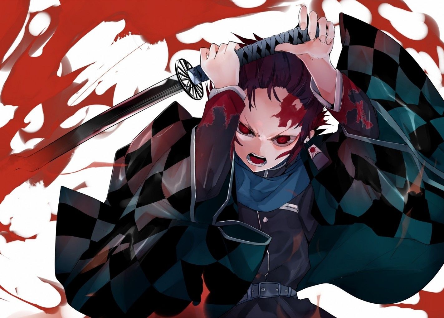 Download 1423x1020 Kamado Tanjirou, Kimetsu No Yaiba, Mask, Katana