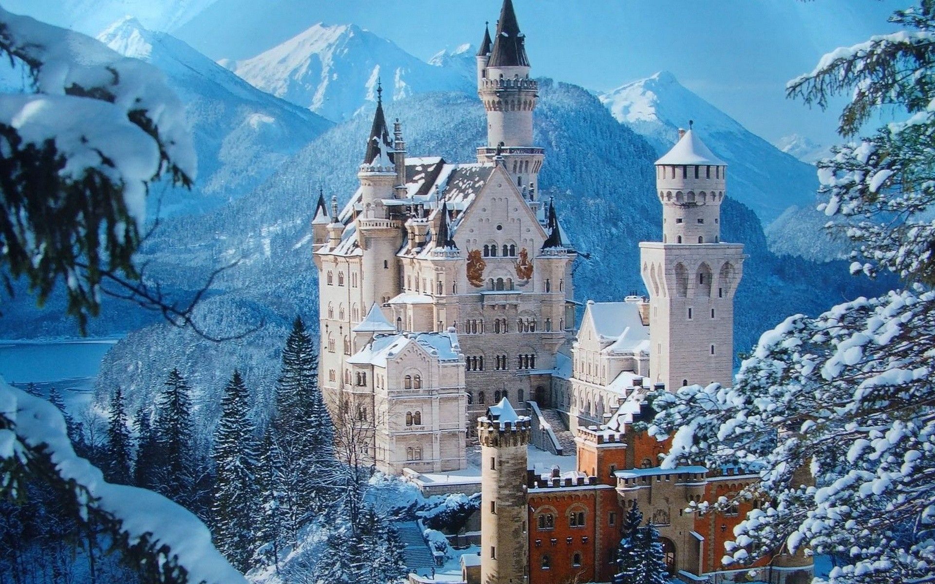 mountains, castle, Snowy, retreat wallpaper