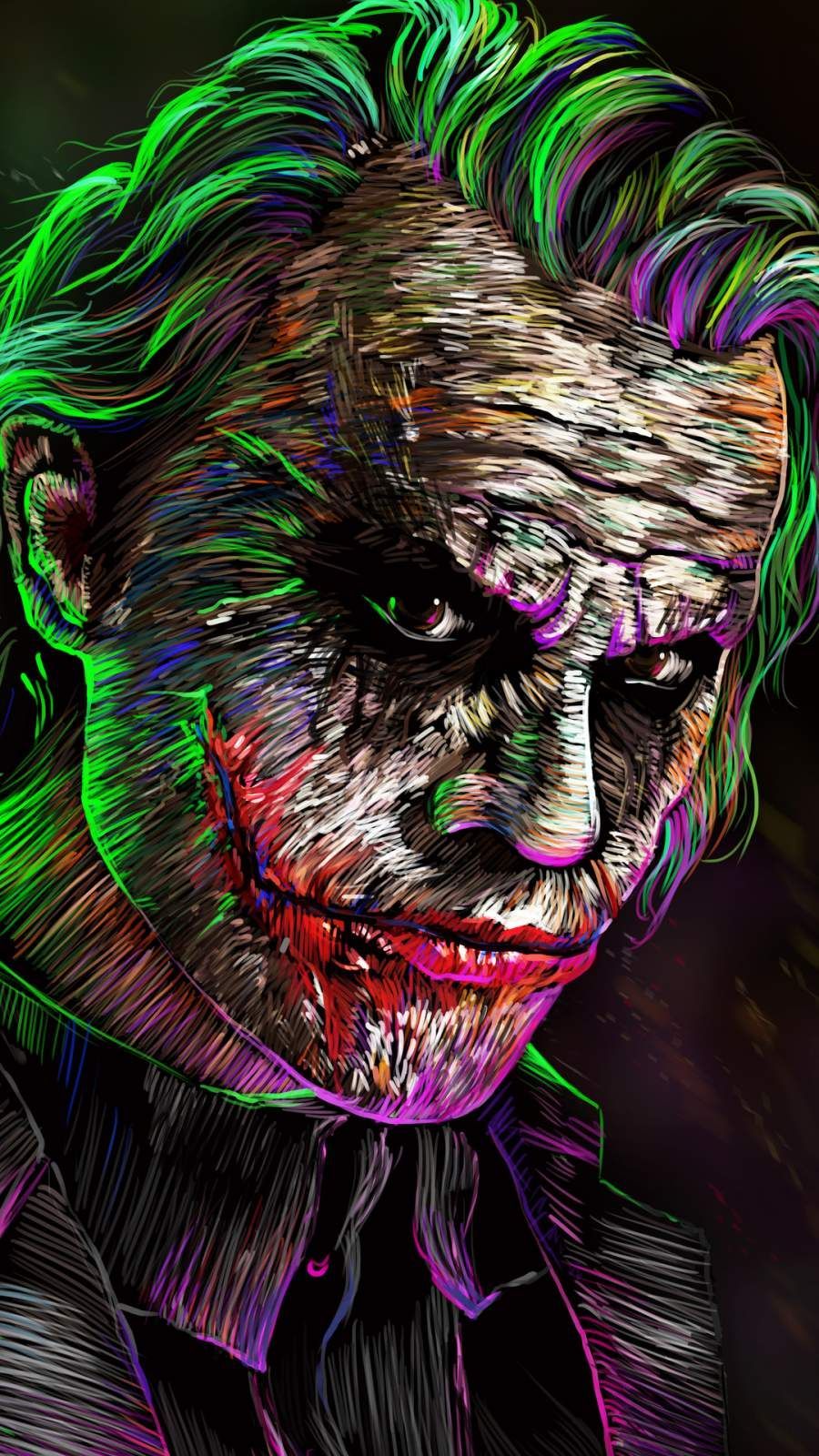 Joker Face Art Line Color Drawing IPhone Wallpaper