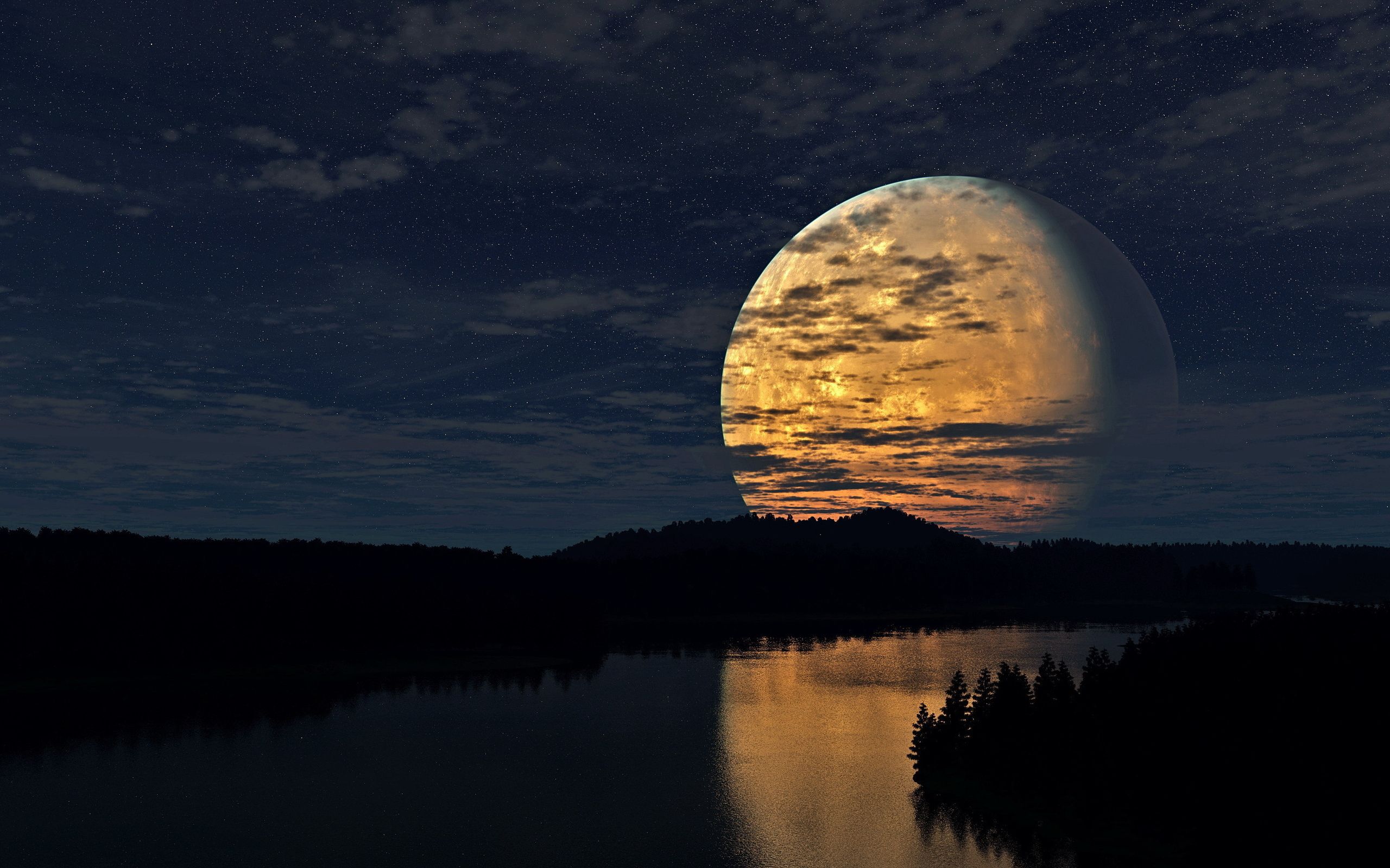 Night over the spring river Desktop wallpaper 640x480