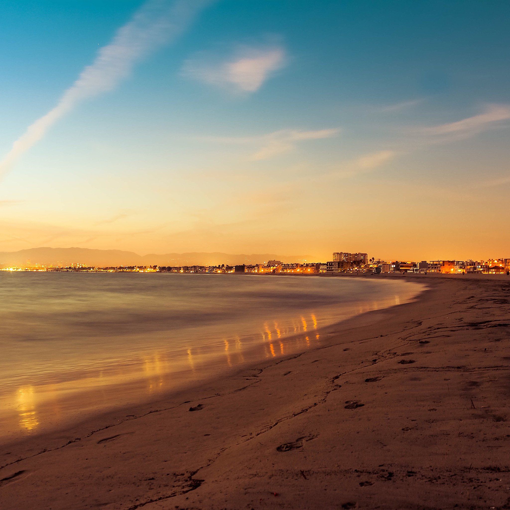 Beach Summer Night Sunset Orange Sea Nature iPad Air Wallpaper Free Download