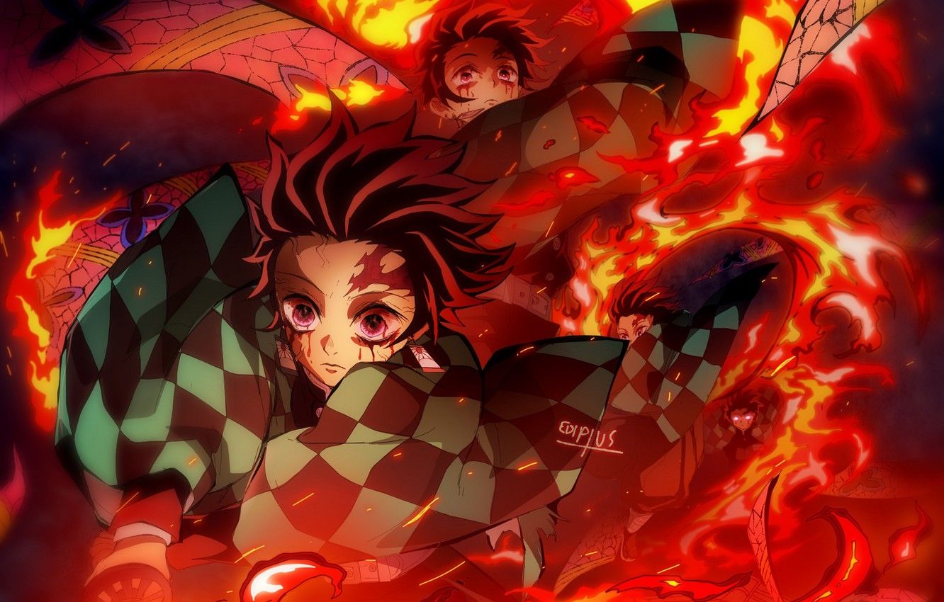 Wallpaper fire, blood, anime, art, guy, The Blade Cleaves Demons