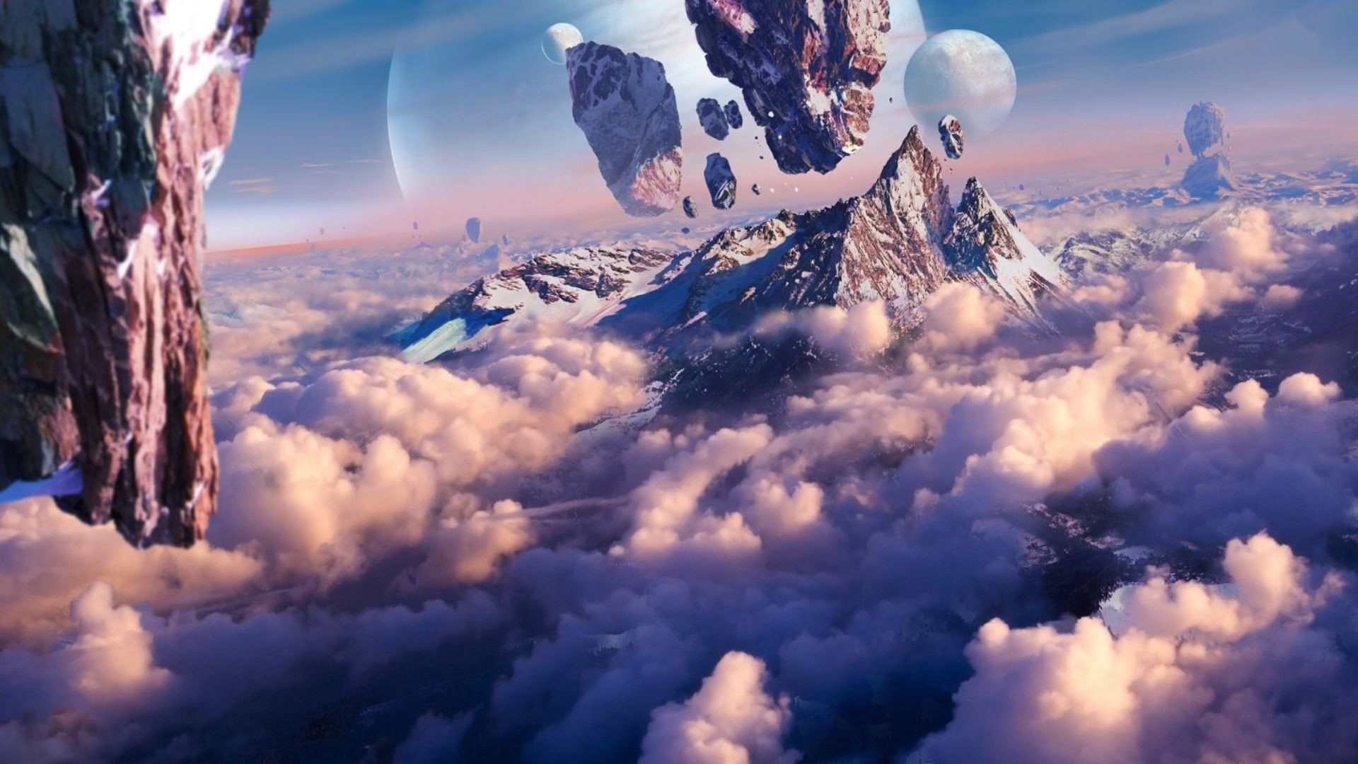 mountains, #fantasy art, #planet, #space, #floating, #artwork