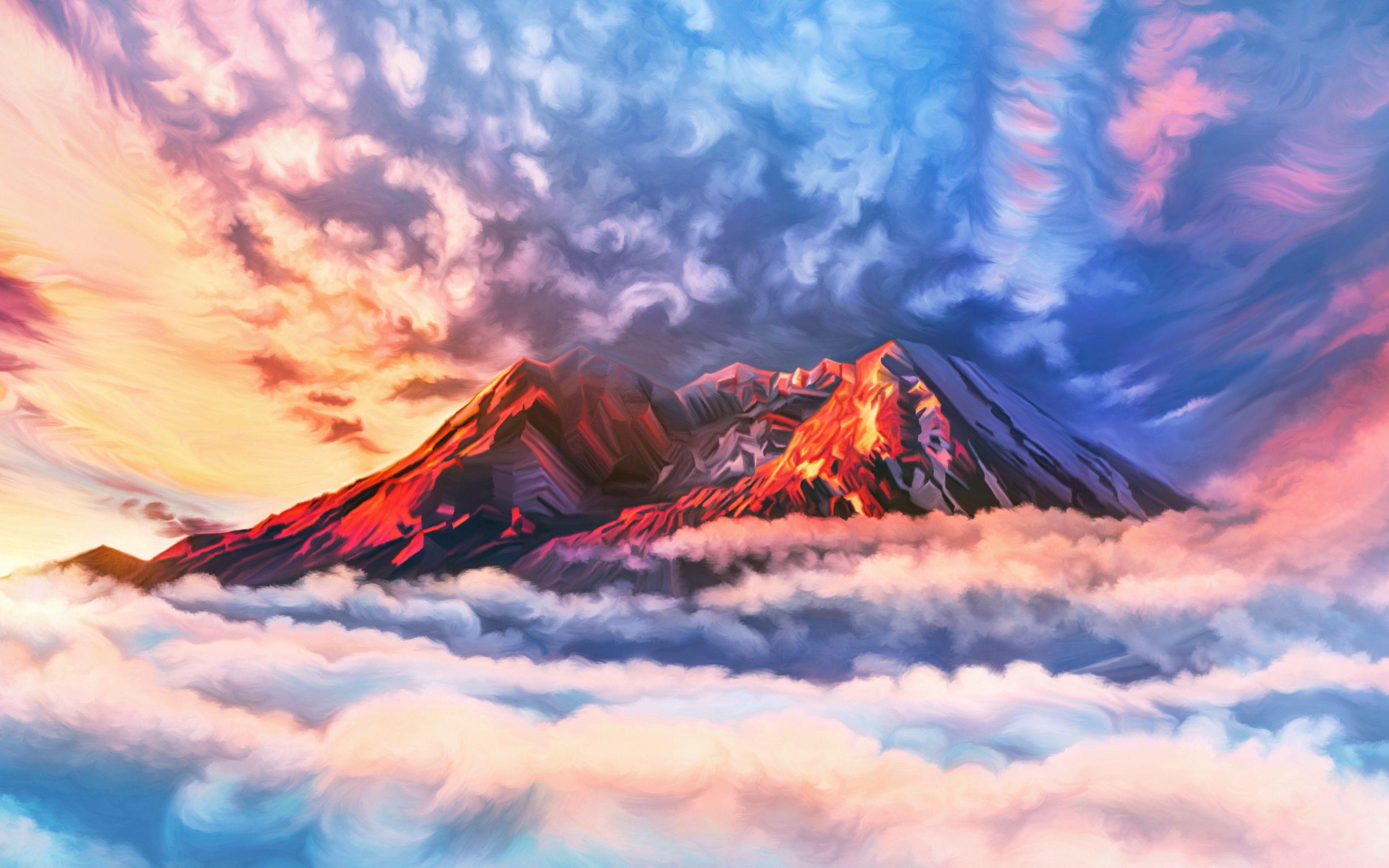Mountain Above Clouds Background Wallpaper