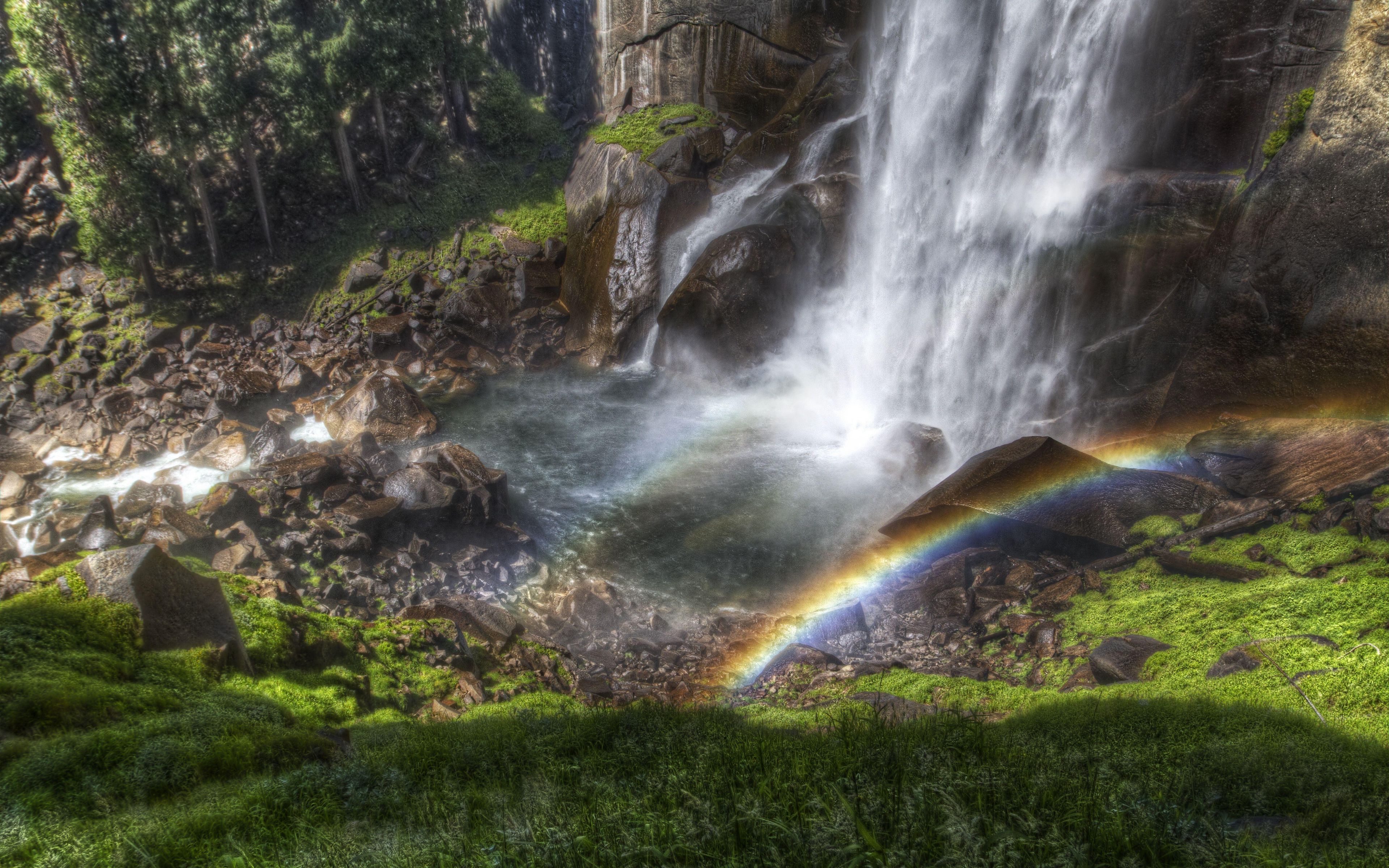 Download wallpaper 3840x2400 rainbow, falls, streams, stream