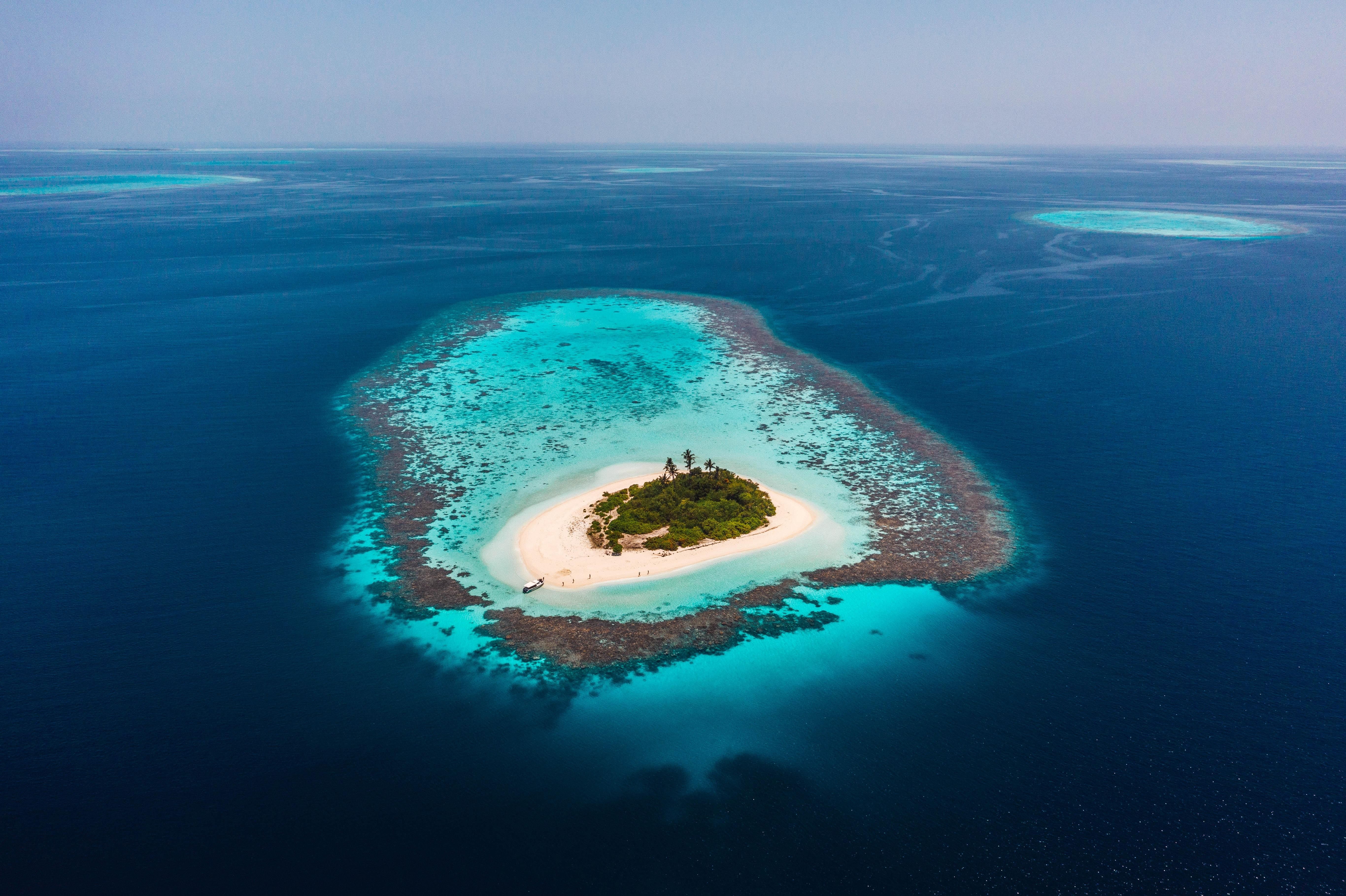 wallpaper island, ocean, aerial view, water, beach HD, Widescreen