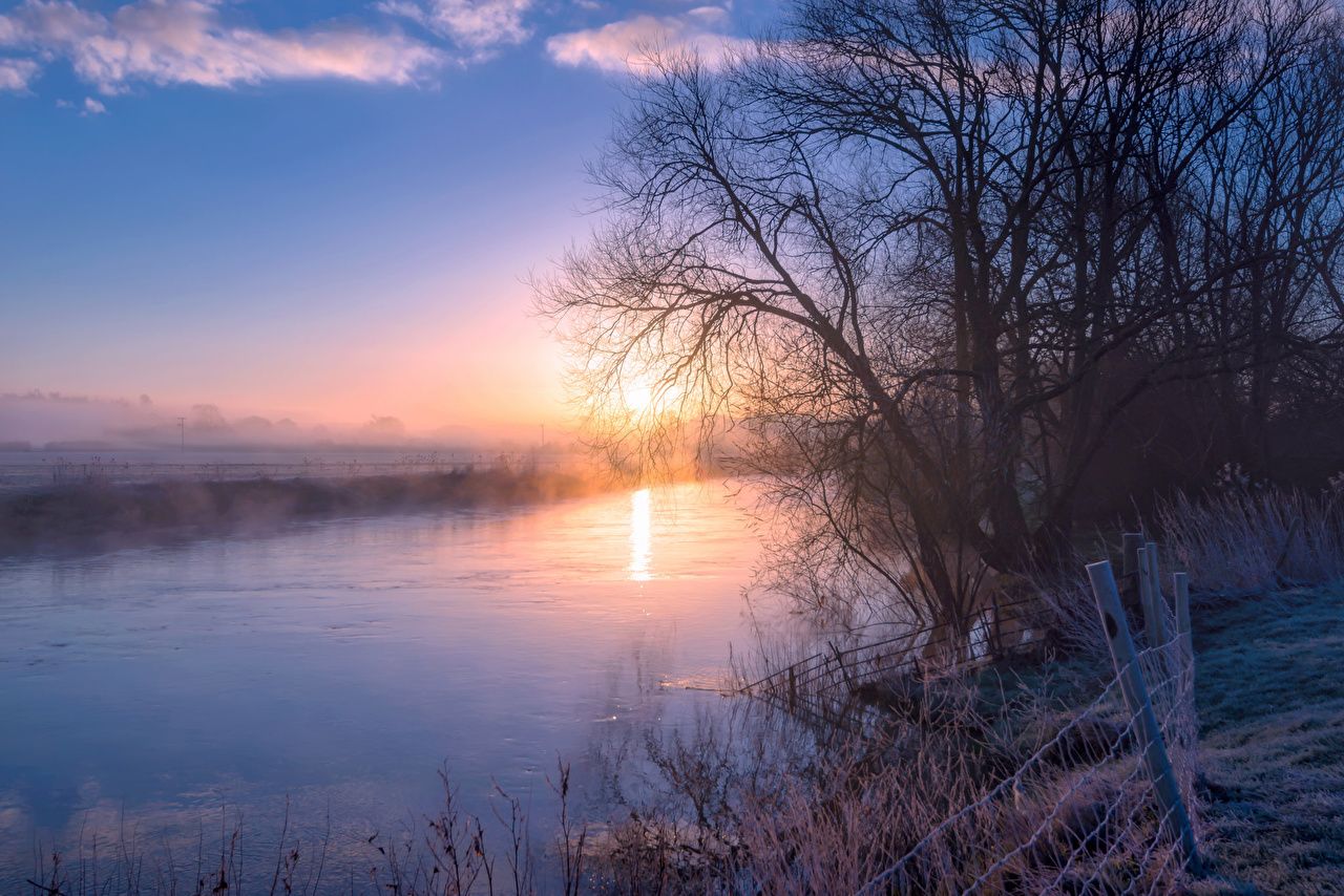 Desktop Wallpaper Fog Spring Nature Sunrises and sunsets river