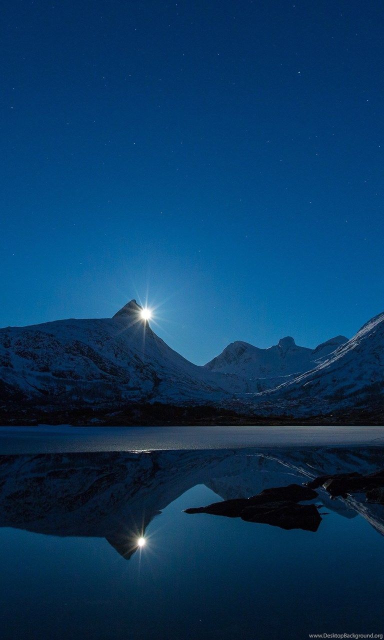 Moon Shining Over Snowy Mountain Lake 4K Ultra HD Desktop