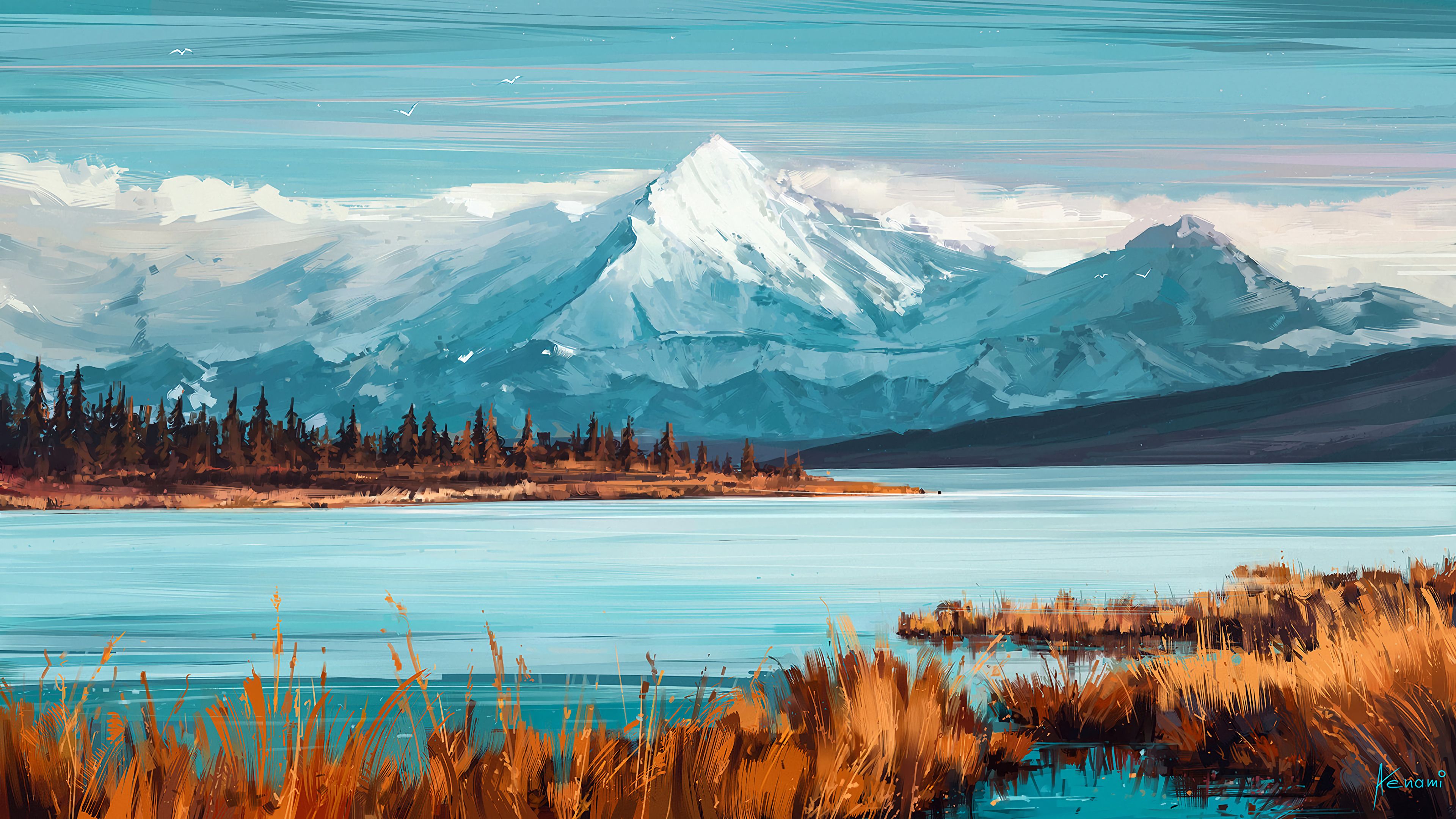 Mountain and lake as digital art Wallpaper 4k Ultra HD