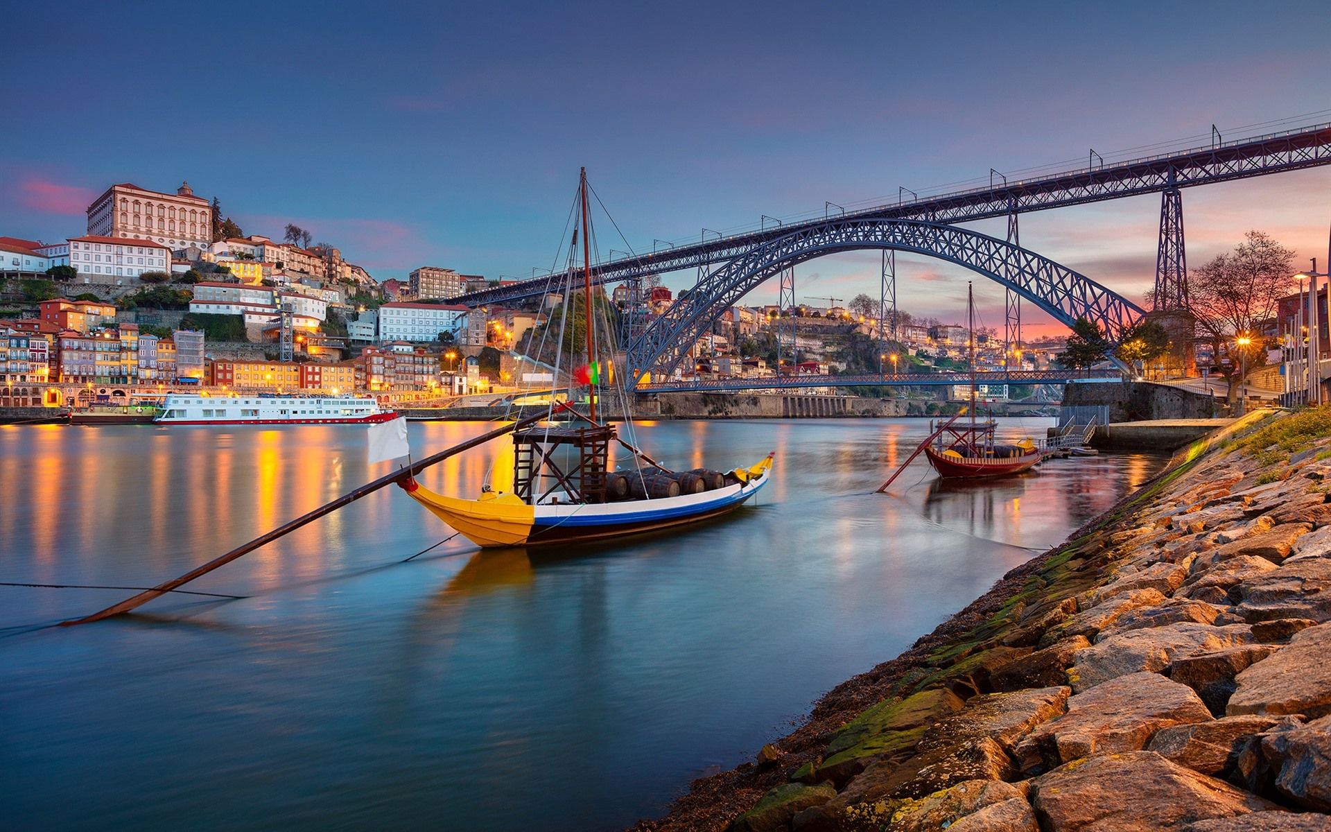 Wallpaper Portugal, Porto, City, River, Boat, Bridge, Luís
