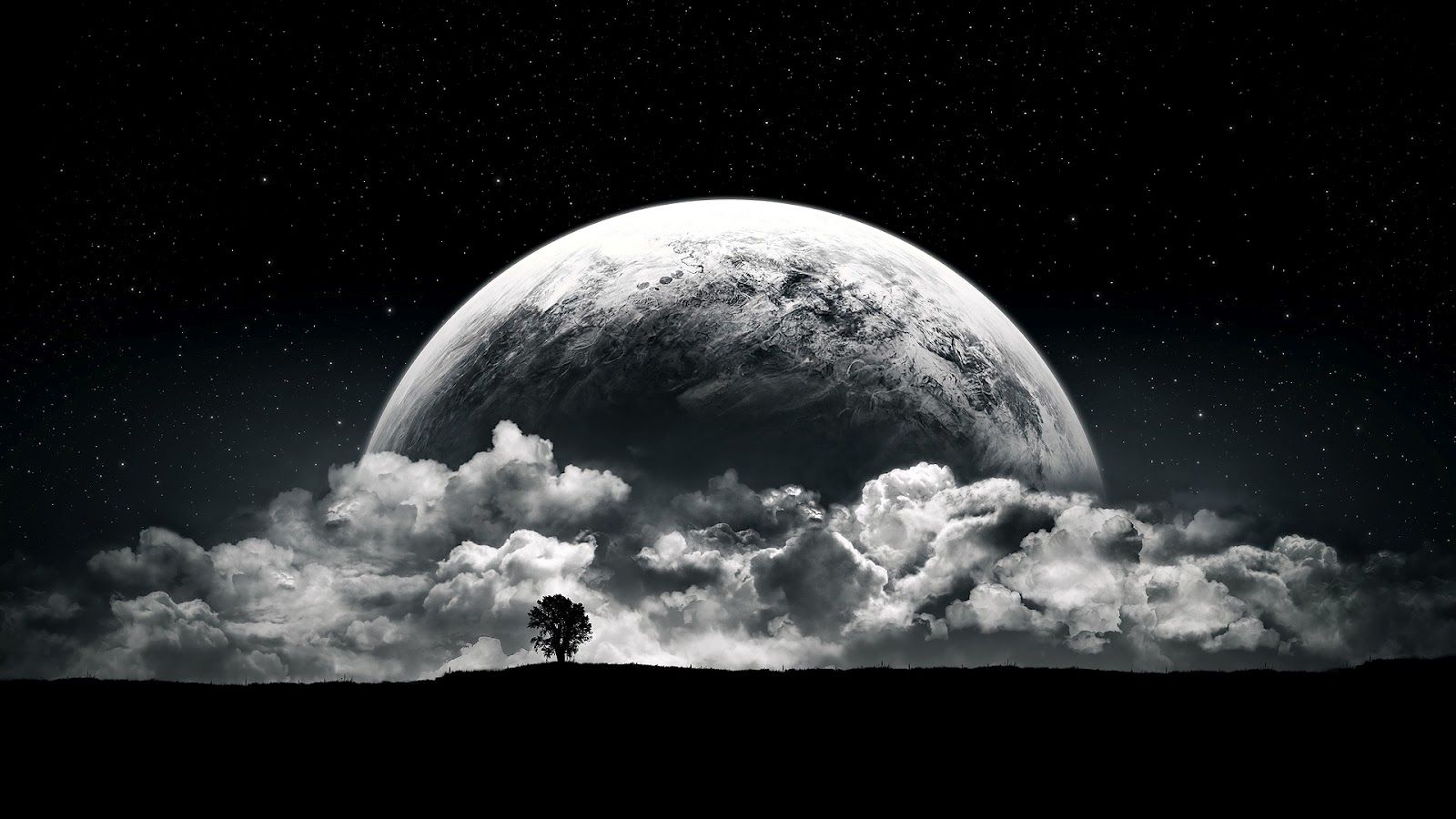 Melancholy Full Moon. Full HD Wallpaper 1080p. Clouds, Moon art, Greyscale
