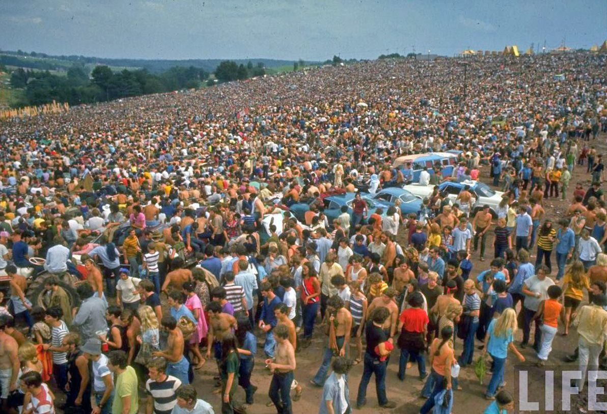 Wonderful shot showing the huge crowd at Woodstock looking