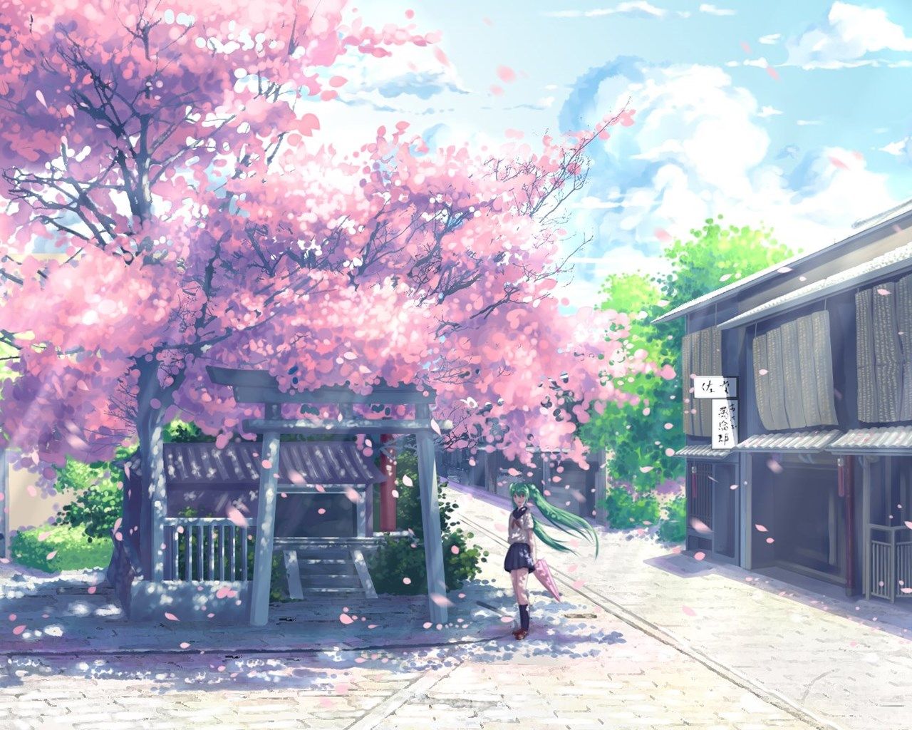 Vocaloid, Hatsune Miku, Anime, Cherry Blossom, School Uniform