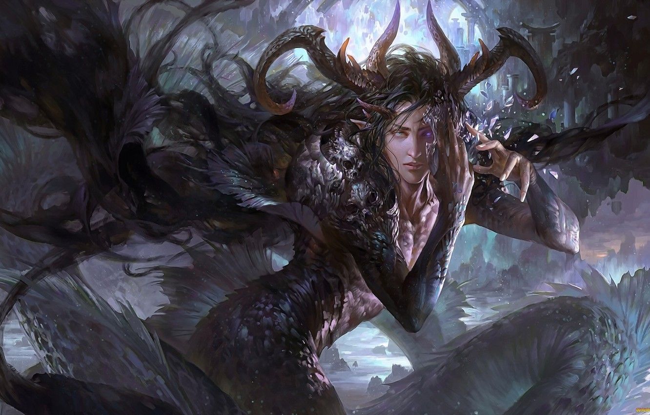 Wallpaper fantasy, creatures, horns, the young man, spirituality