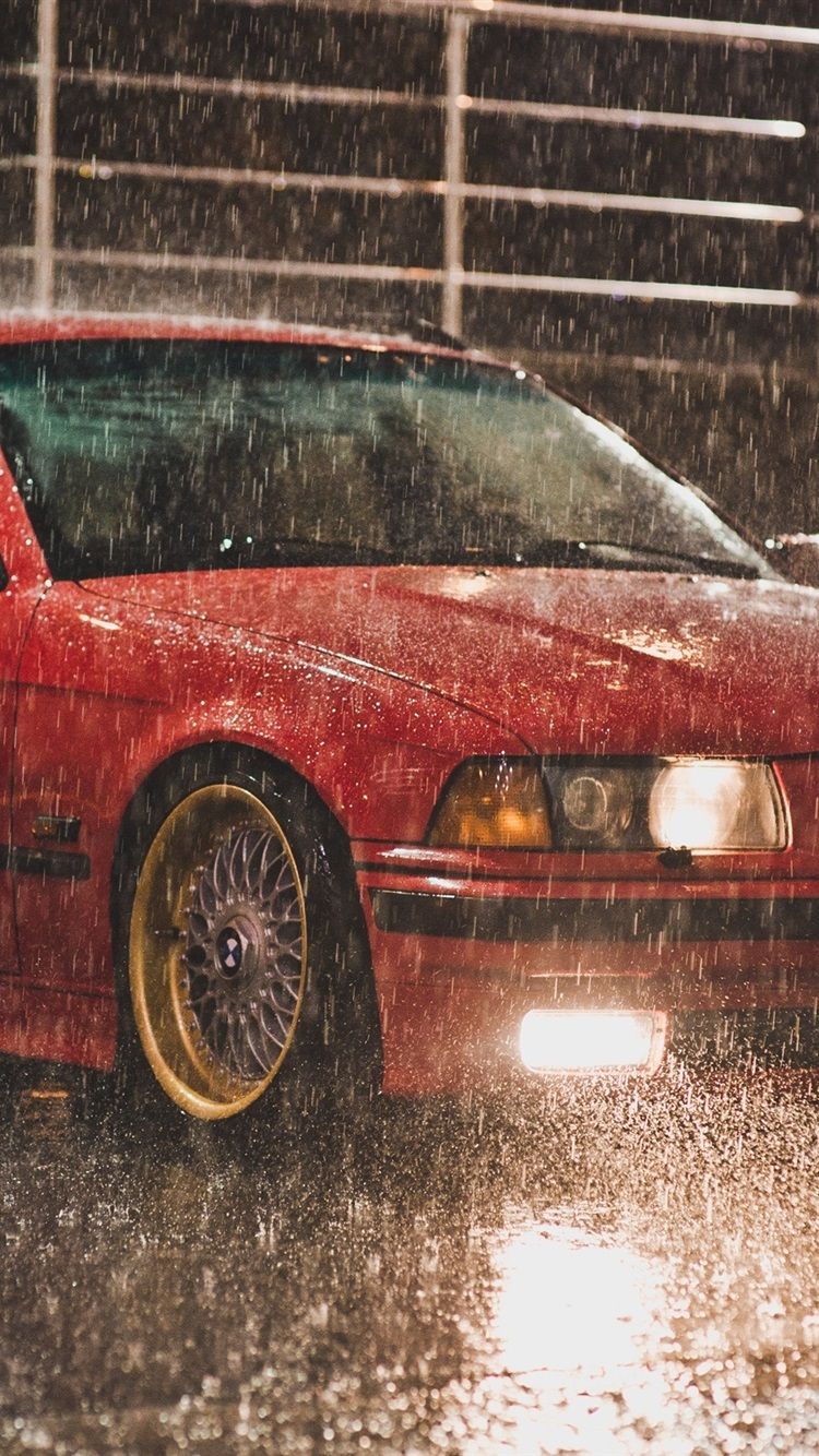 BMW E36 Touring Red Color, Raining Night 750x1334 IPhone 8 7 6 6S