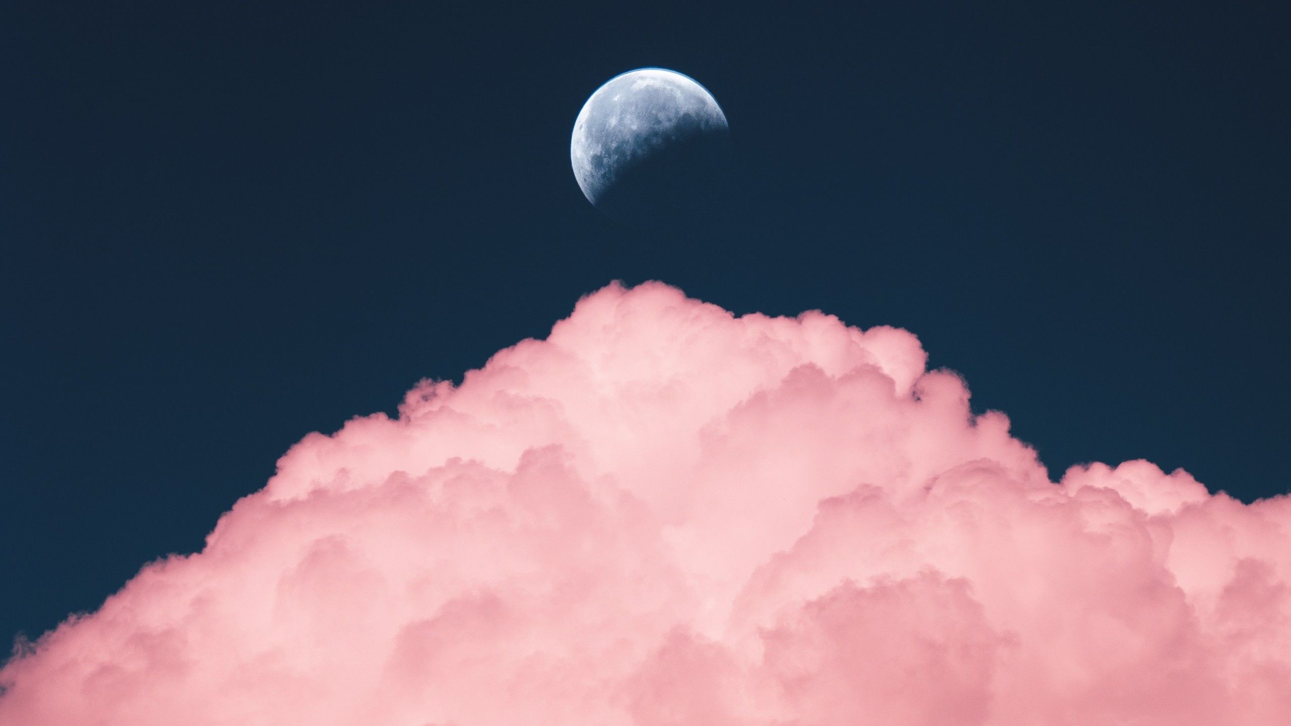 Download 2560x1440 Pink Clouds, Moon, Shiny Wallpaper for iMac 27