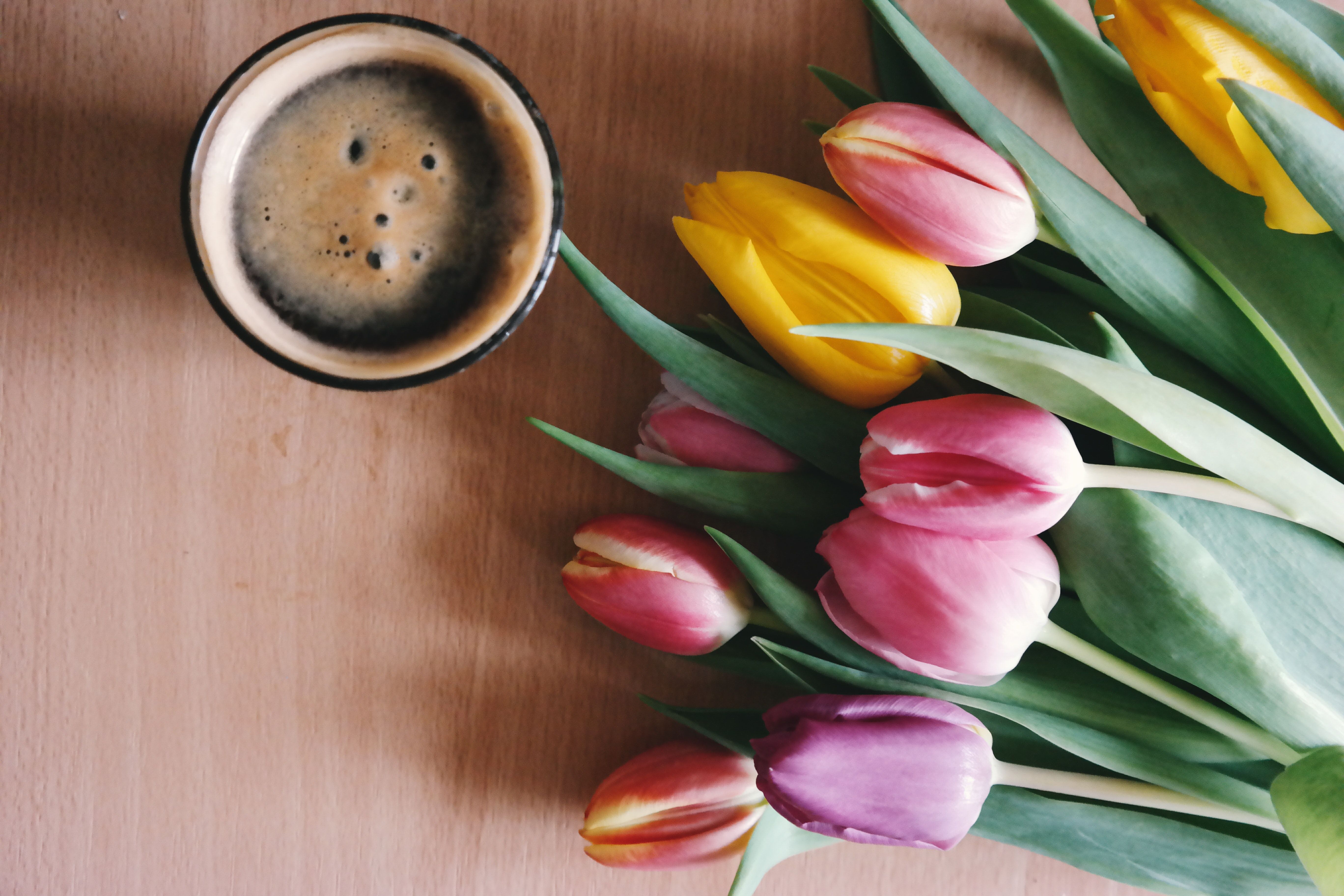 Pink and Yellow Tulips Beside Drinking Glass · Free