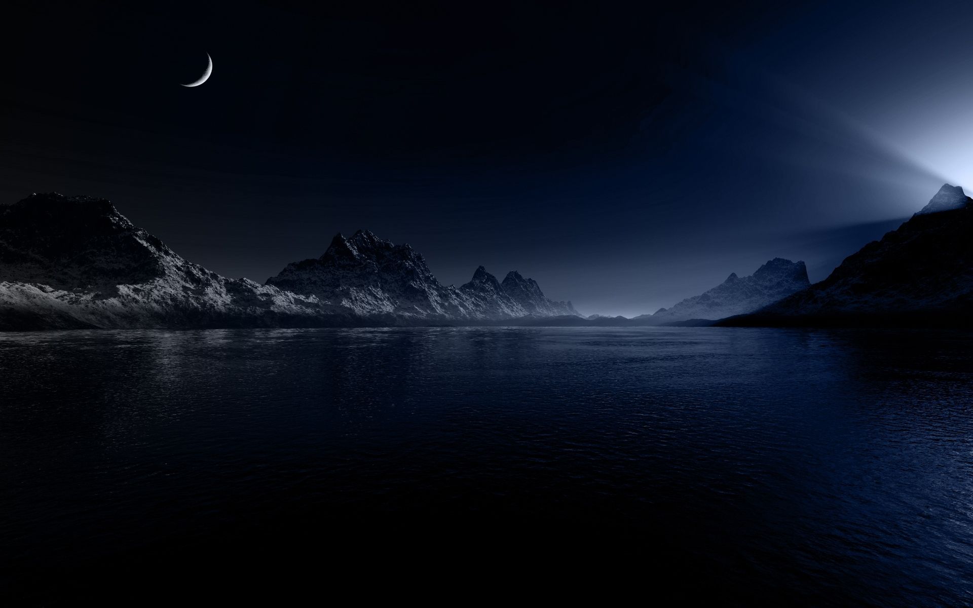 Night Moon Mountains & Sea desktop PC and Mac wallpaper