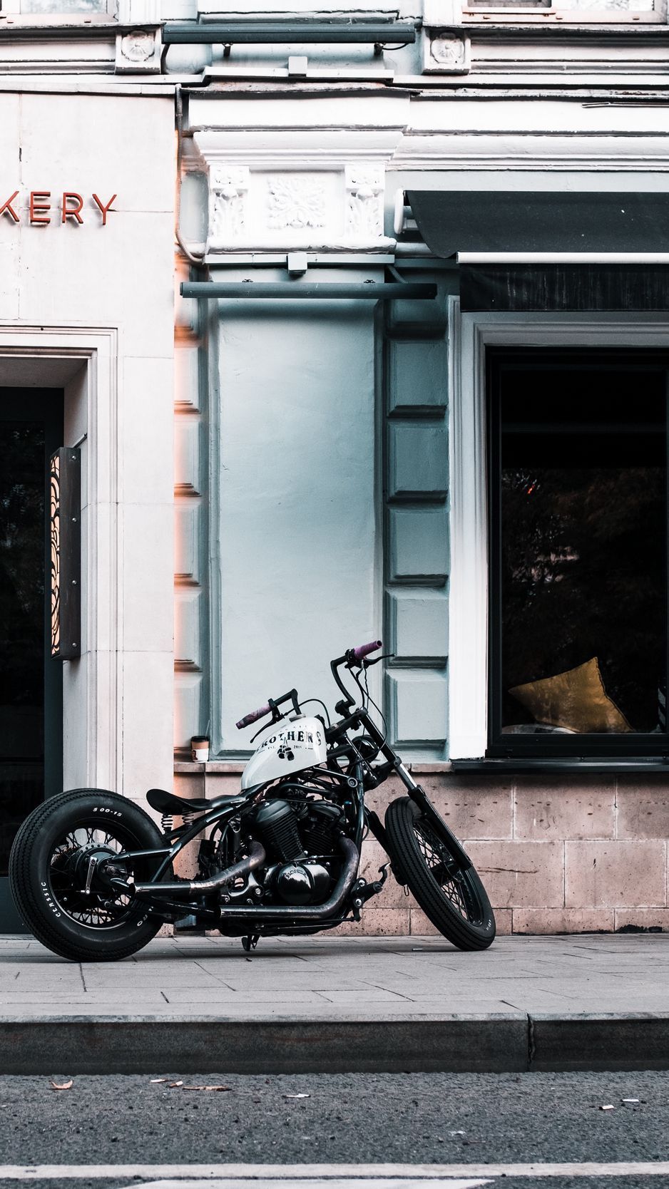 Download wallpaper 938x1668 motorcycle, bike, chopper, black