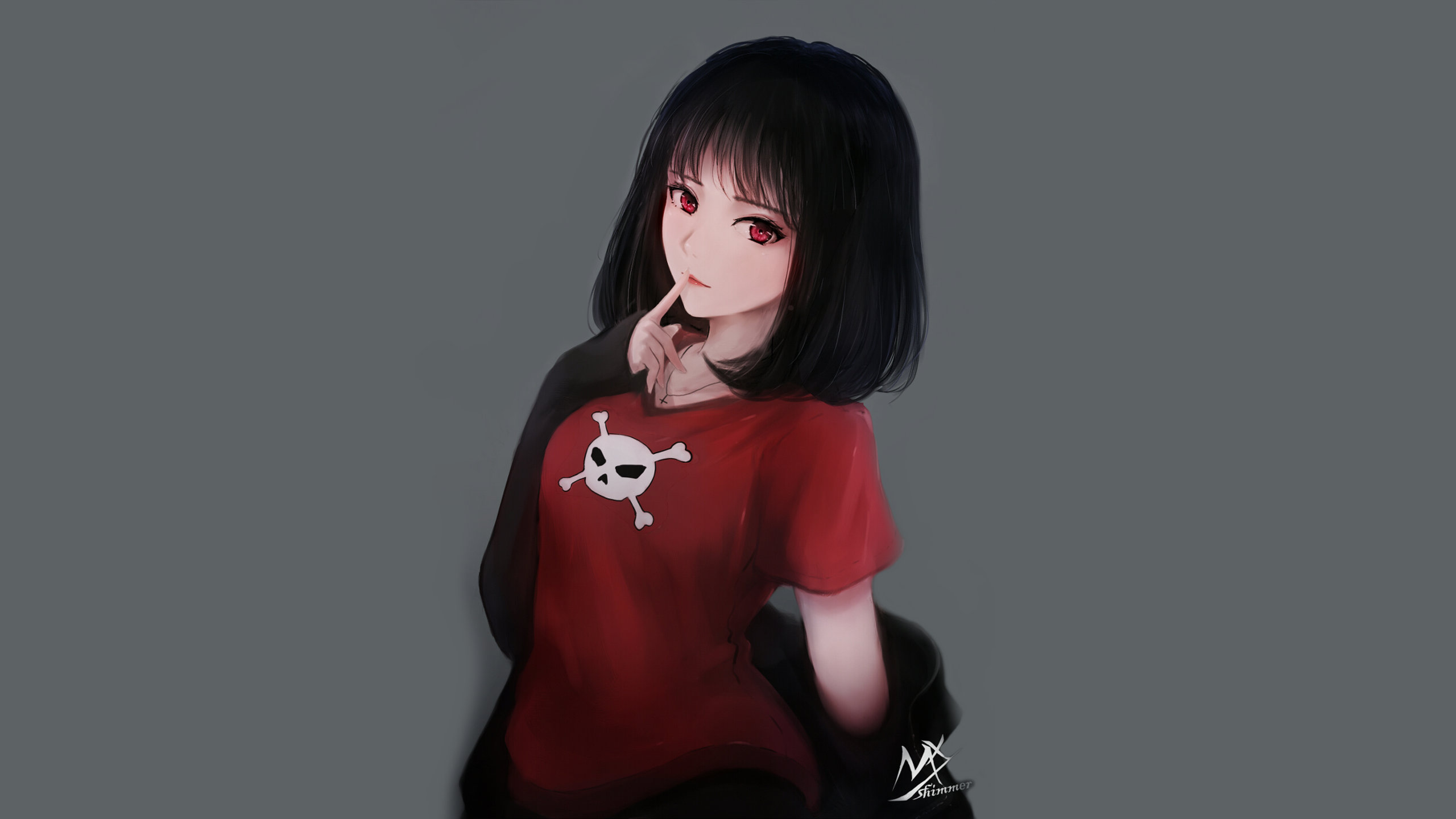 Anime, Original (Anime), Black Hair, Short Hair, Girl, Red Eyes wallpaper HD Wallpaper