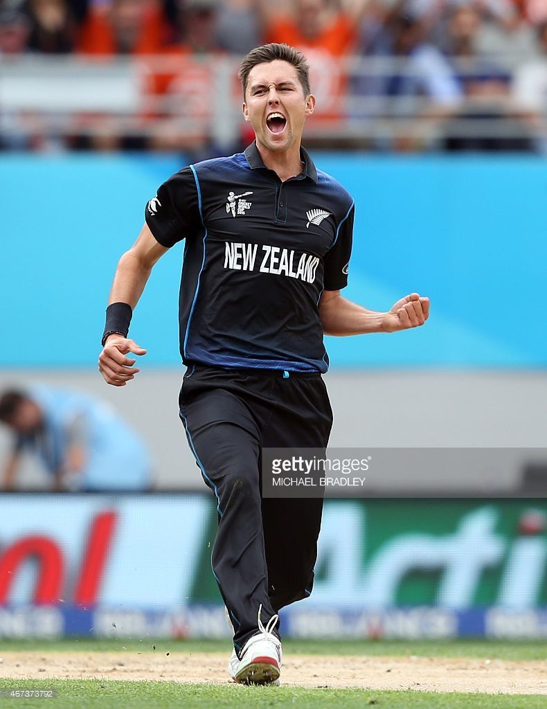 New Zealand's Trent Boult celebrates the wicket of South Africa's