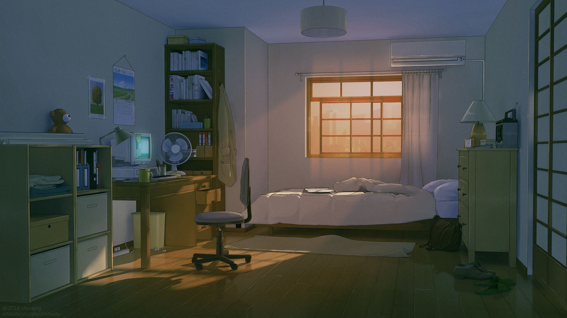 Bedroom, Anastasia Ermakova. Bedroom drawing, Anime scenery wallpaper, Anime scenery