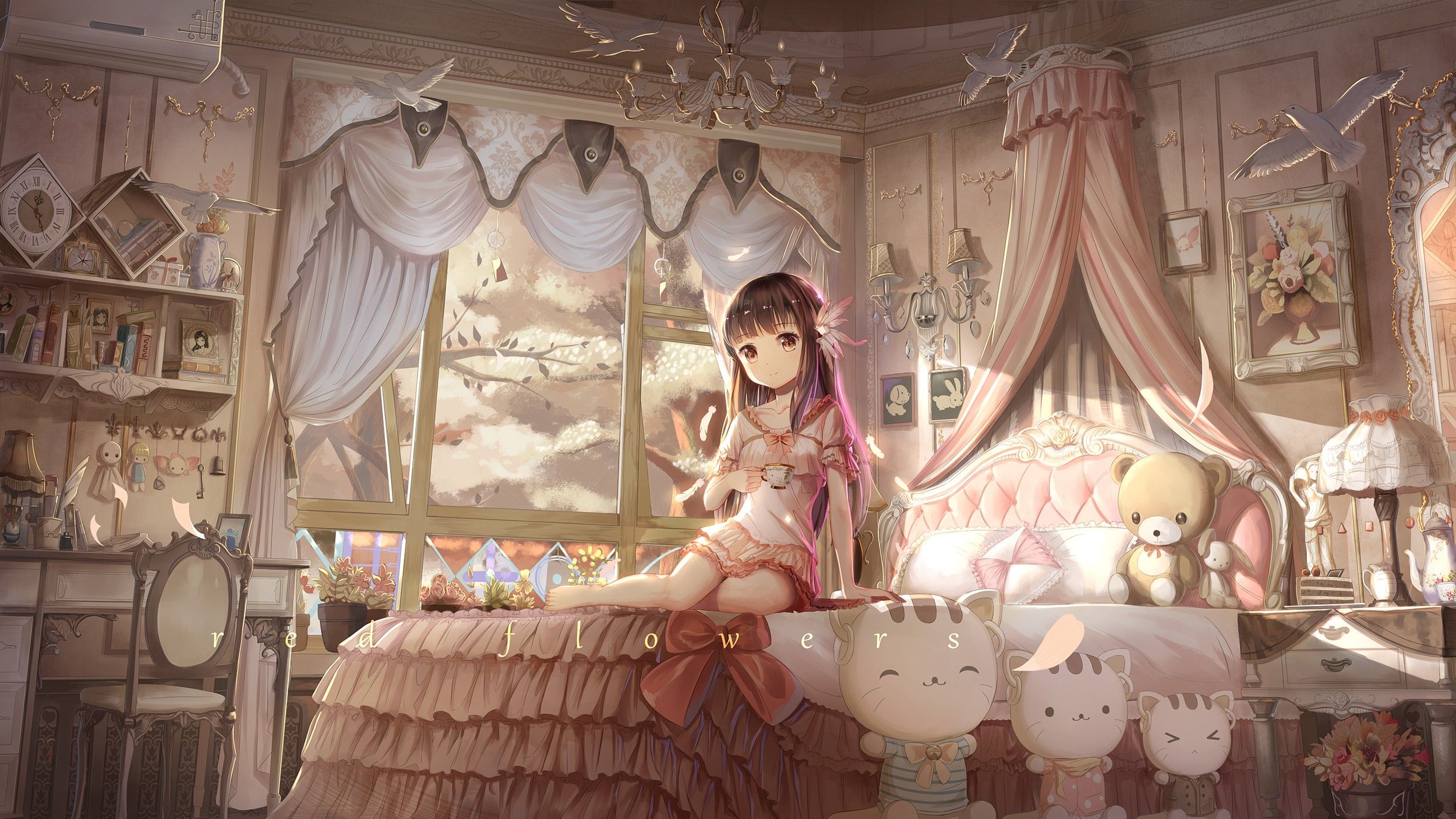 Anime Girl Flowers, HD Anime, 4k Wallpaper, Image, Background