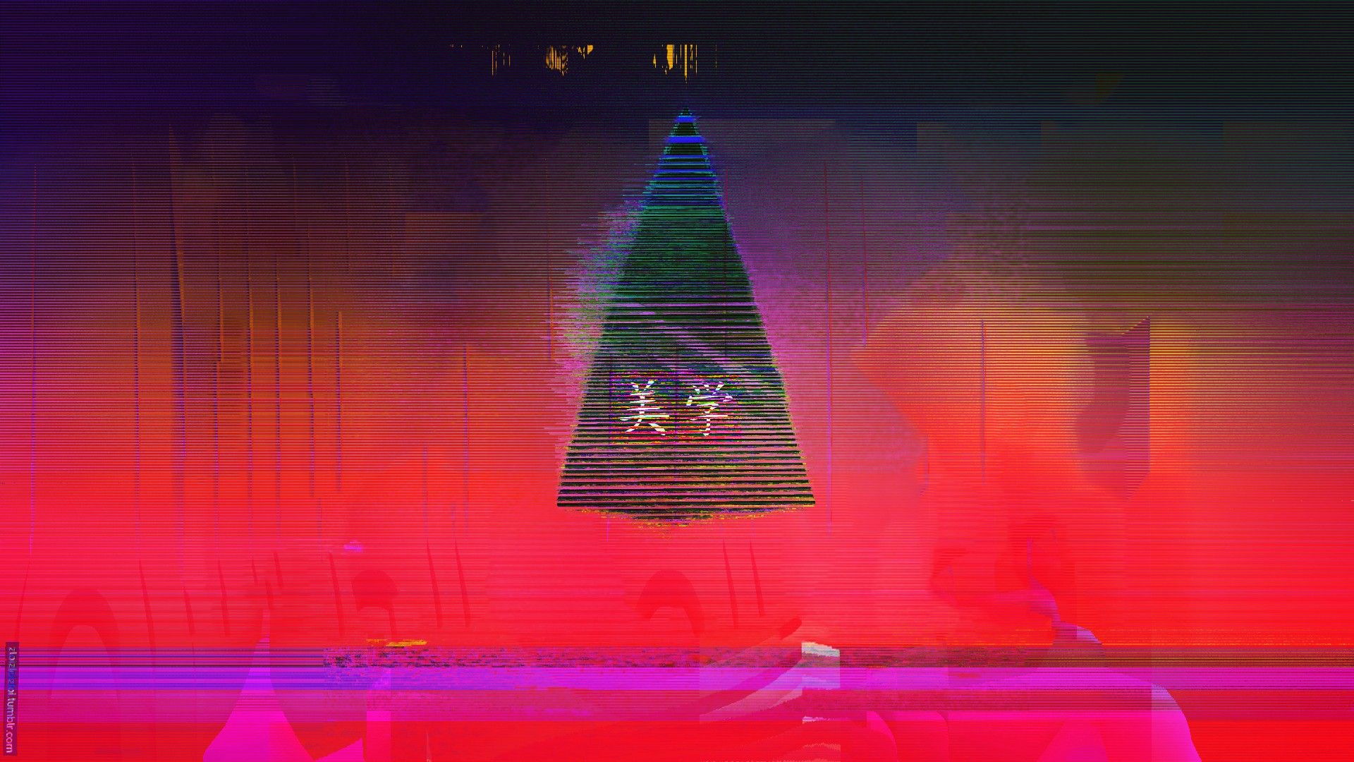 glitch art, Neon, Abstract, Triangle, Japan, Vaporwave Wallpaper