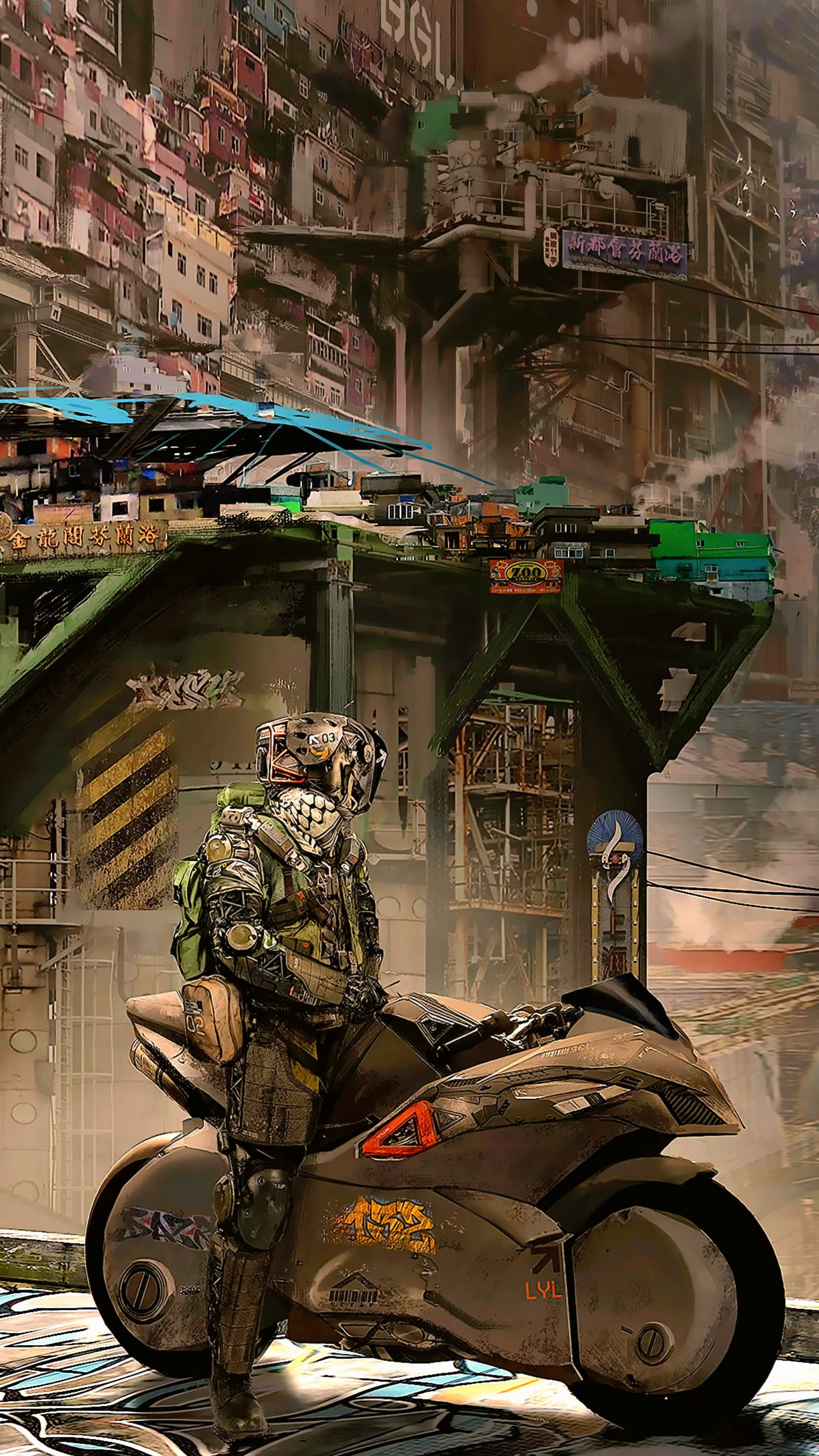 Cyber City Cyberpunk Science Fiction 4K HD Wallpaper (2160x3840)