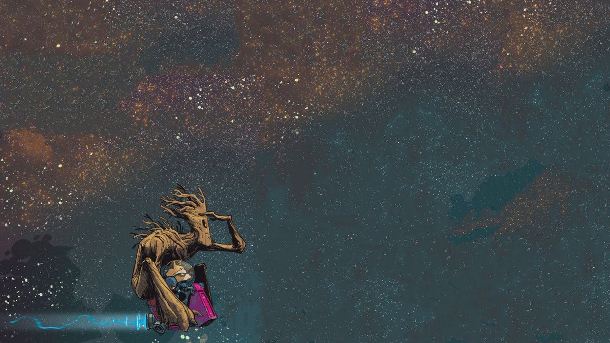 Can anyone make this Groot and Rocket comic panel 1920x1080?