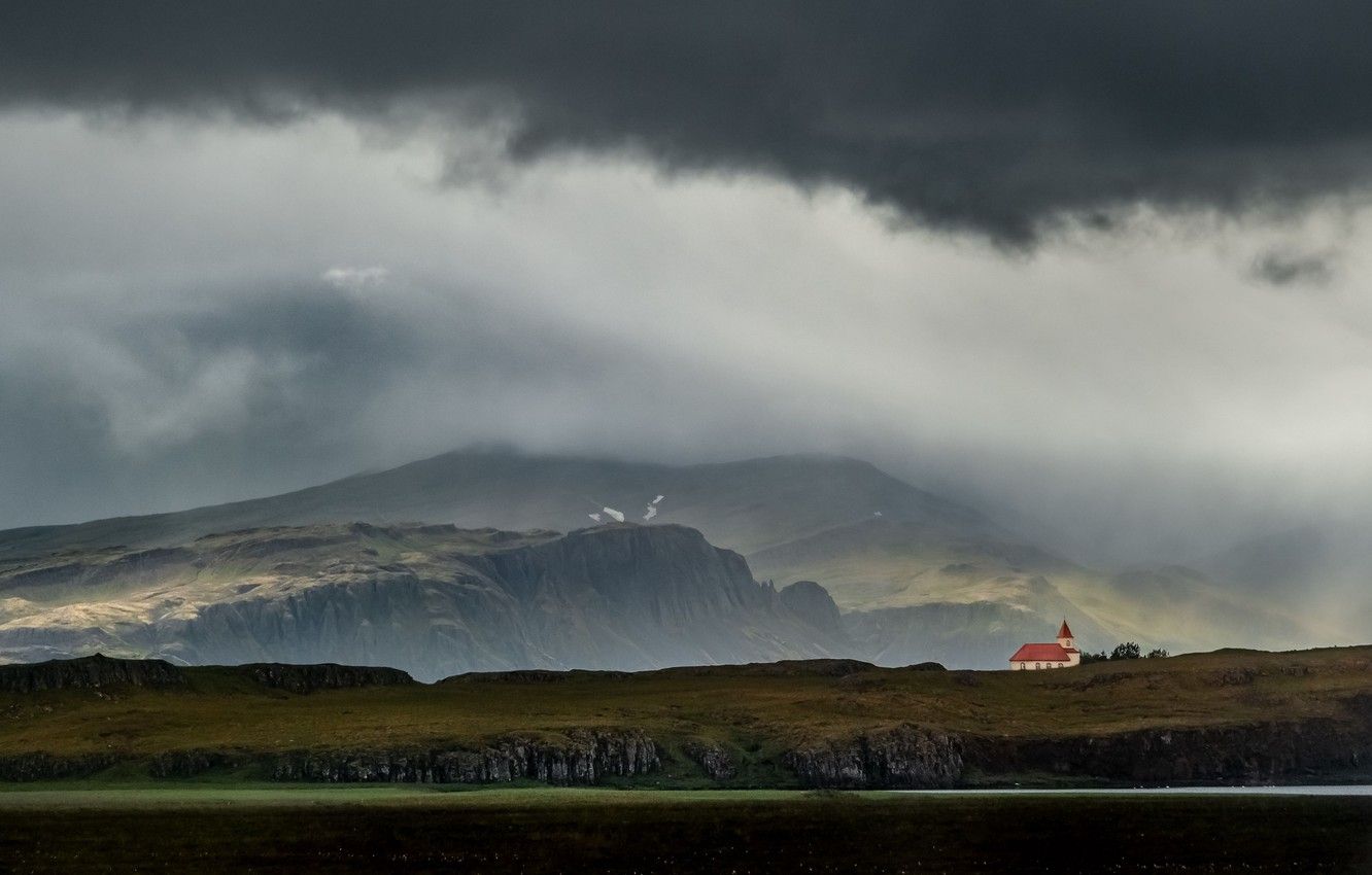 Wallpaper house, rain, mountains, clouds, landscapes, island, fog