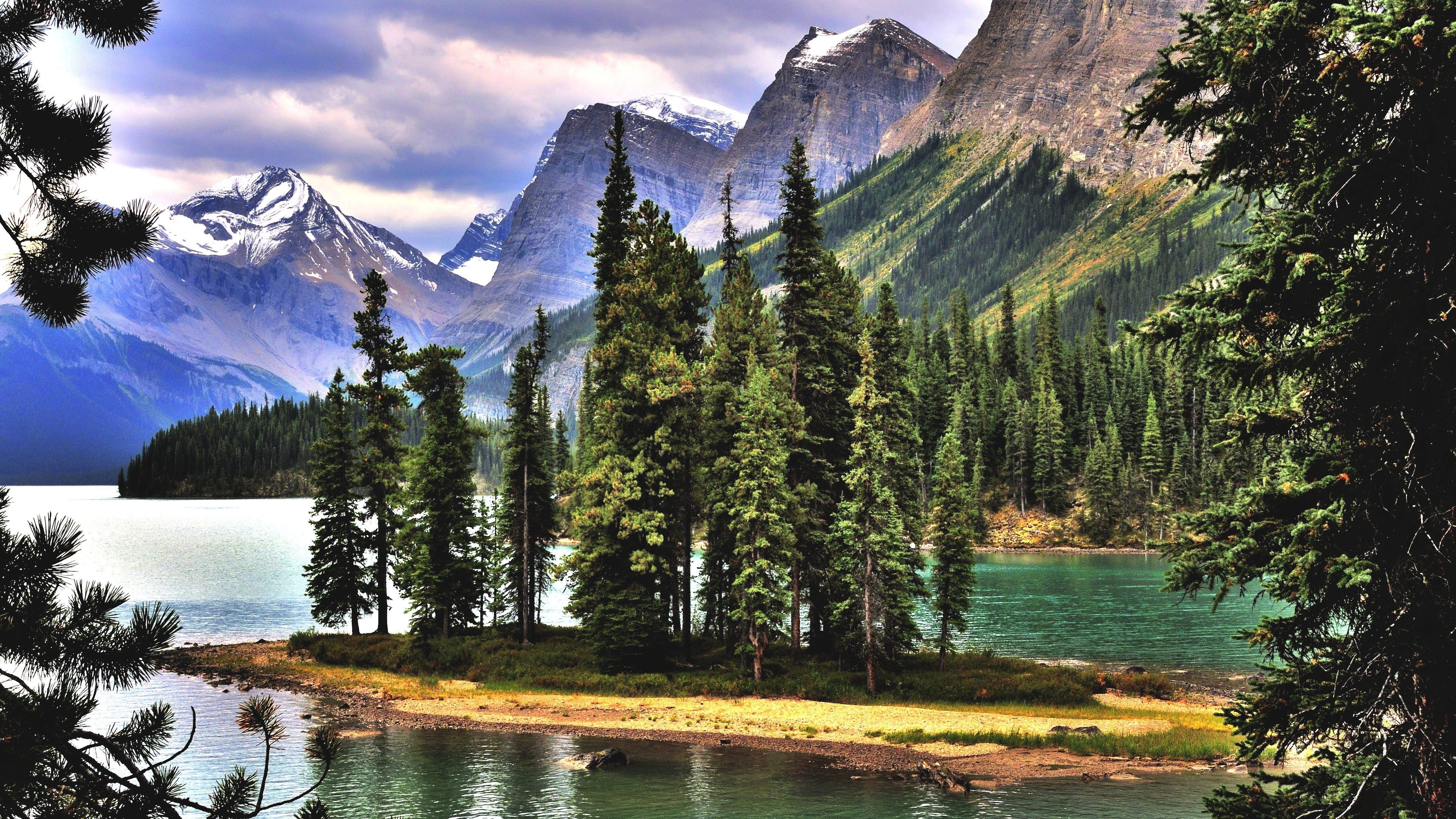 Maligne Lake Alberta Canada lake mountains trees landscape
