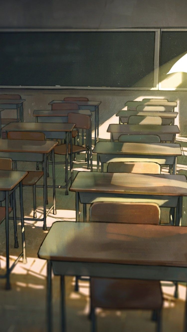 Anime School, Classroom, Desks, Wind, Lonely Boy School