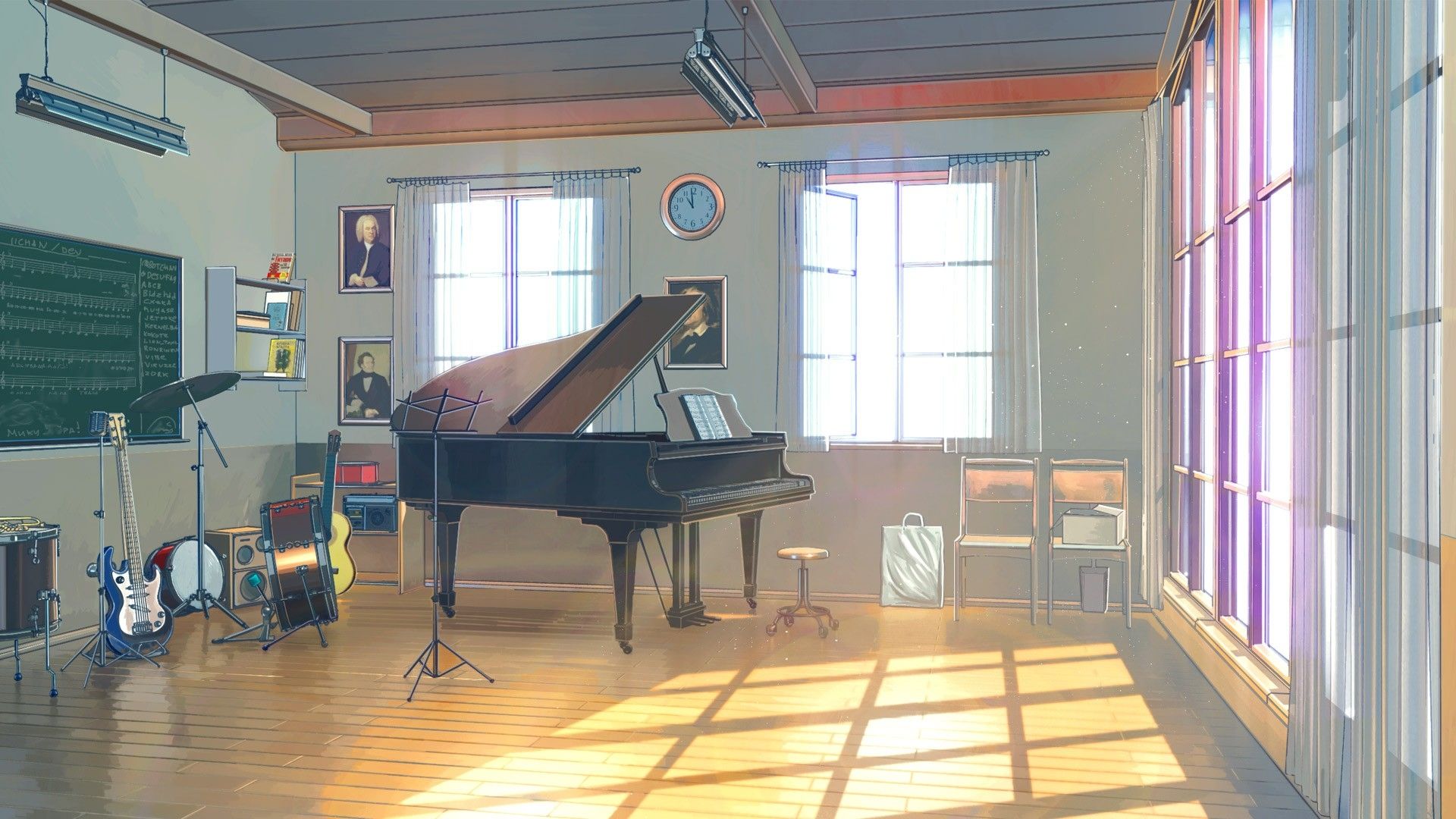 Wallpaper Anime Classroom, Piano, Instruments, Sunlight