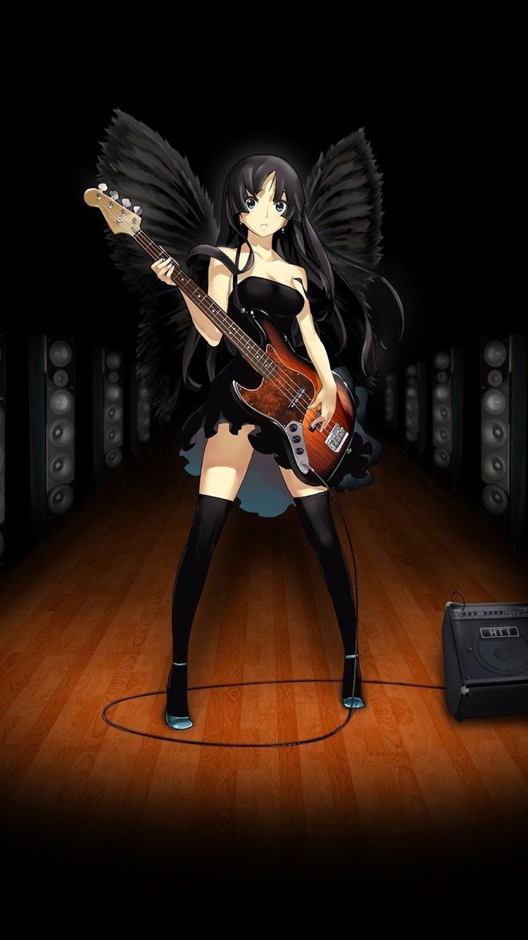 Wallpaper Black angel girl, anime, play guitar, music 2560x1600 HD