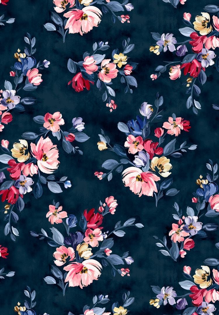 PAINTBOX FLOWERS NAVY. Flower print pattern, Floral print wallpaper, Floral wallpaper