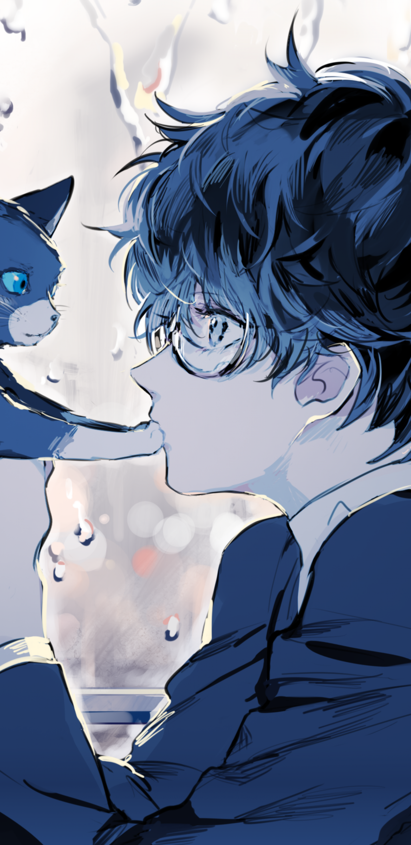 Download 1440x2960 Persona Kurusu Akira, Anime Boy, Cat