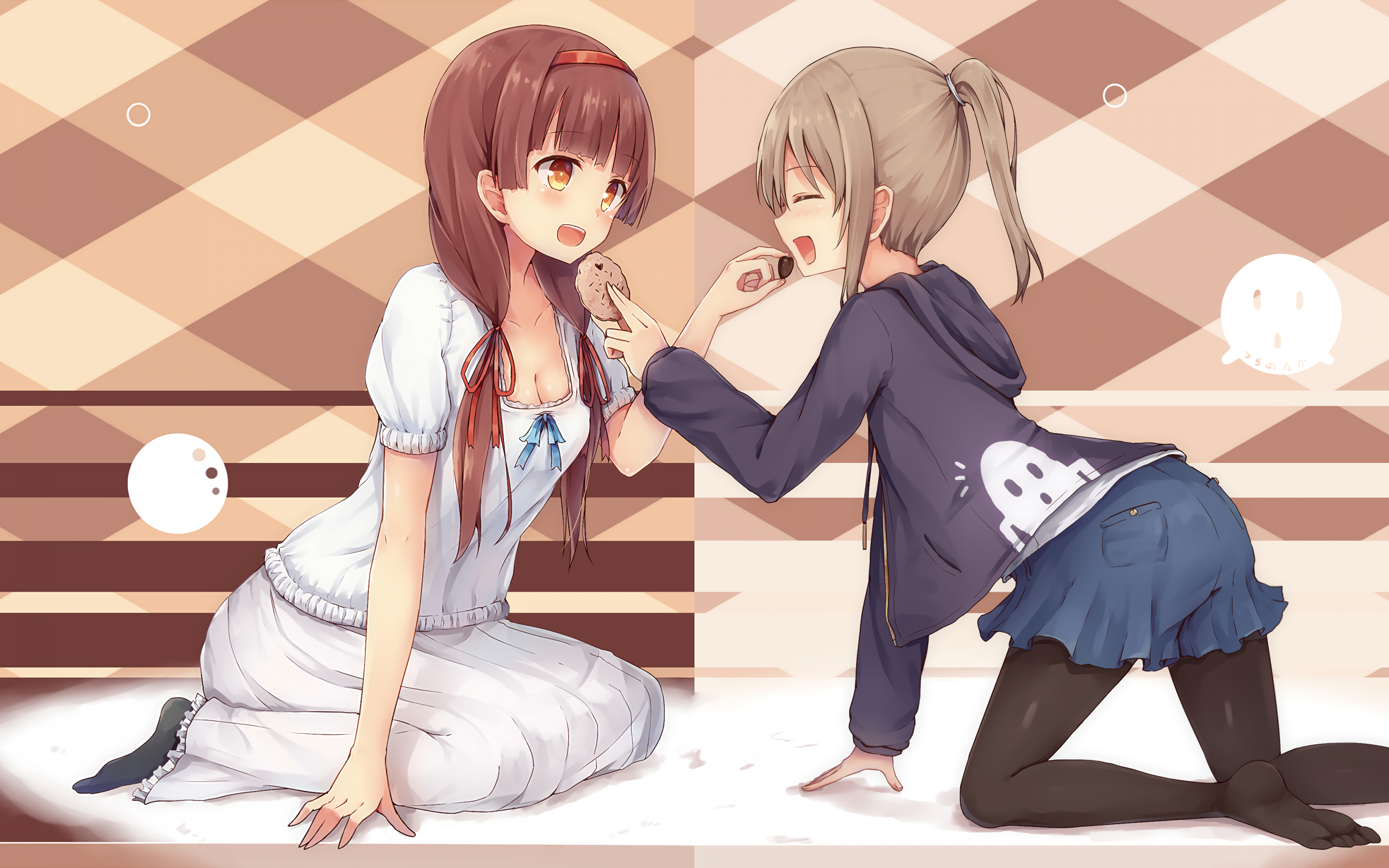 Download 2880x1800 Anime Girls, Eating Cookies, Sitting, White Day