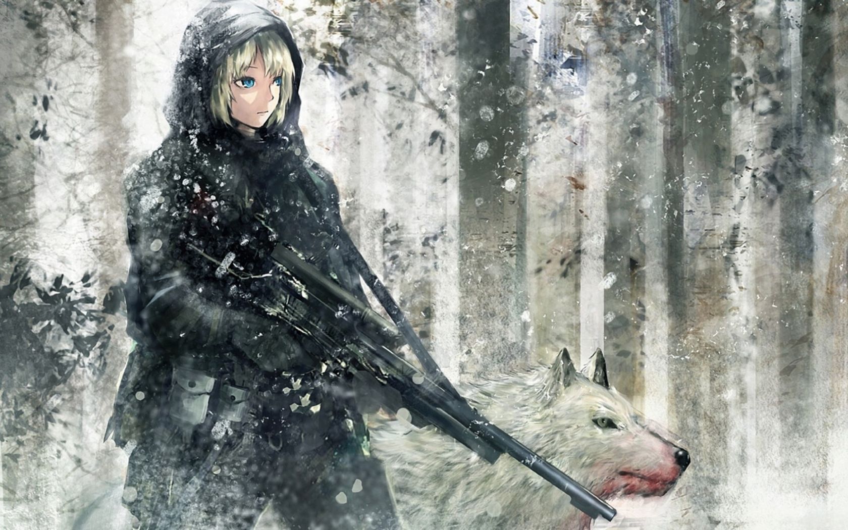 Free download anime soldier girl rifle white wolf HD wallpaper