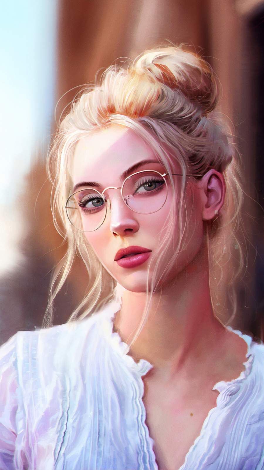Girl with Glasses Artistic Portrait iPhone Wallpaper. Girls with glasses, Portrait girl, Blonde girl