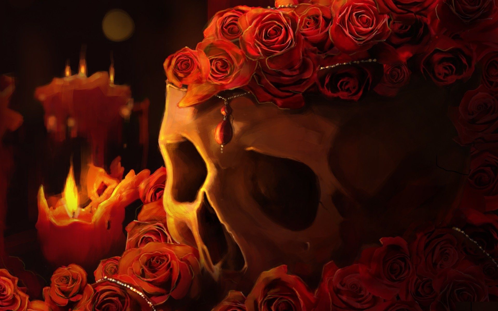 Skulls Roses Candles Fantasy candle skull goth gothic fire dark