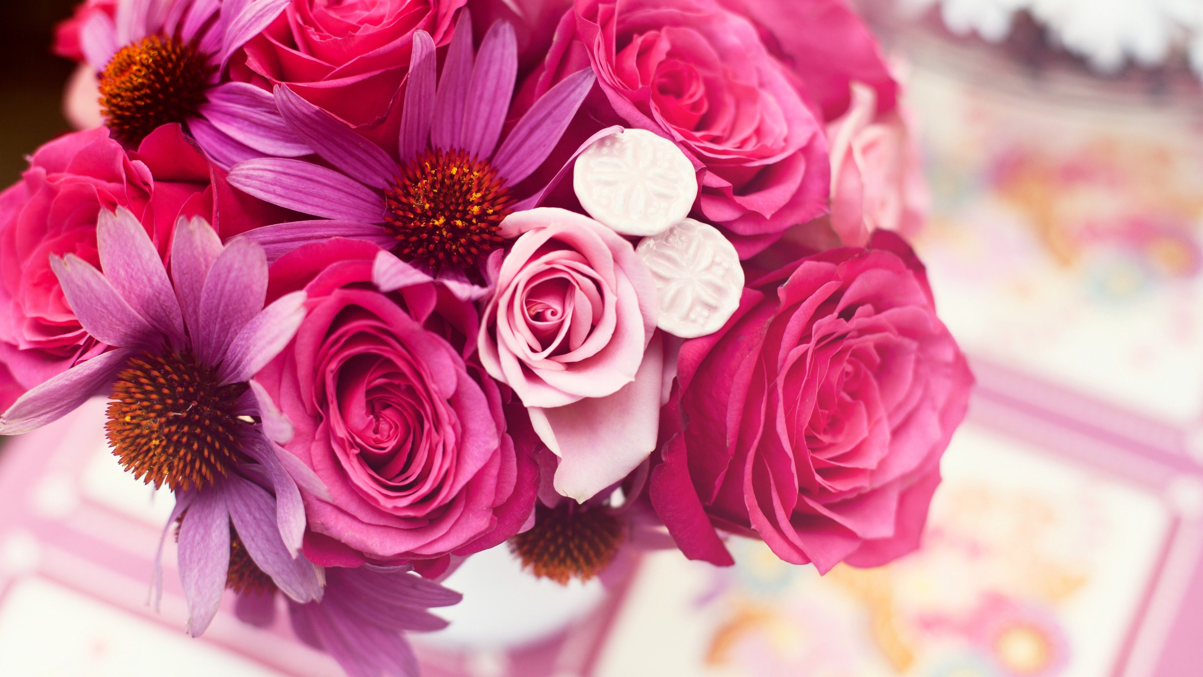 Wallpaper Garden roses, 4k, HD wallpaper, Flower bouquet, pink